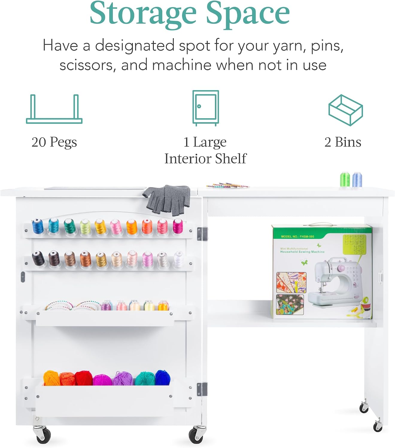 Detalle de Best Choice Products SKY5834 Folding Sewing Table, White, Wheeled Craft Station