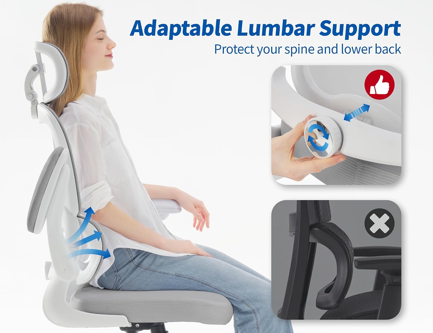 Thumbnail 6 de TRALT Ergonomic Office Chair, Grey Mesh Back, Leather Seat and Flip-Up Arms