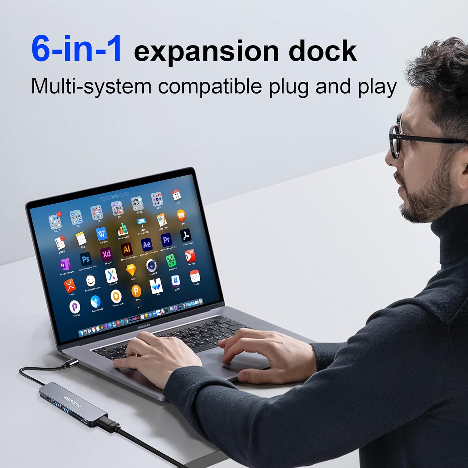 Detalle 2 de KRISUHO 6 in 1 USB C Hub with 60W PD