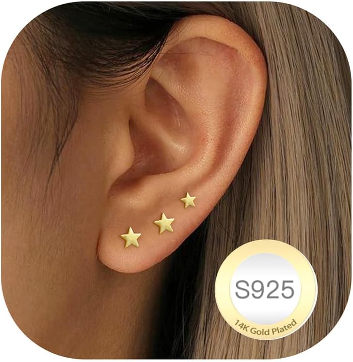 Detalle 2 de DORANA 3 Pairs 925 Sterling Silver Stud Earrings for Women