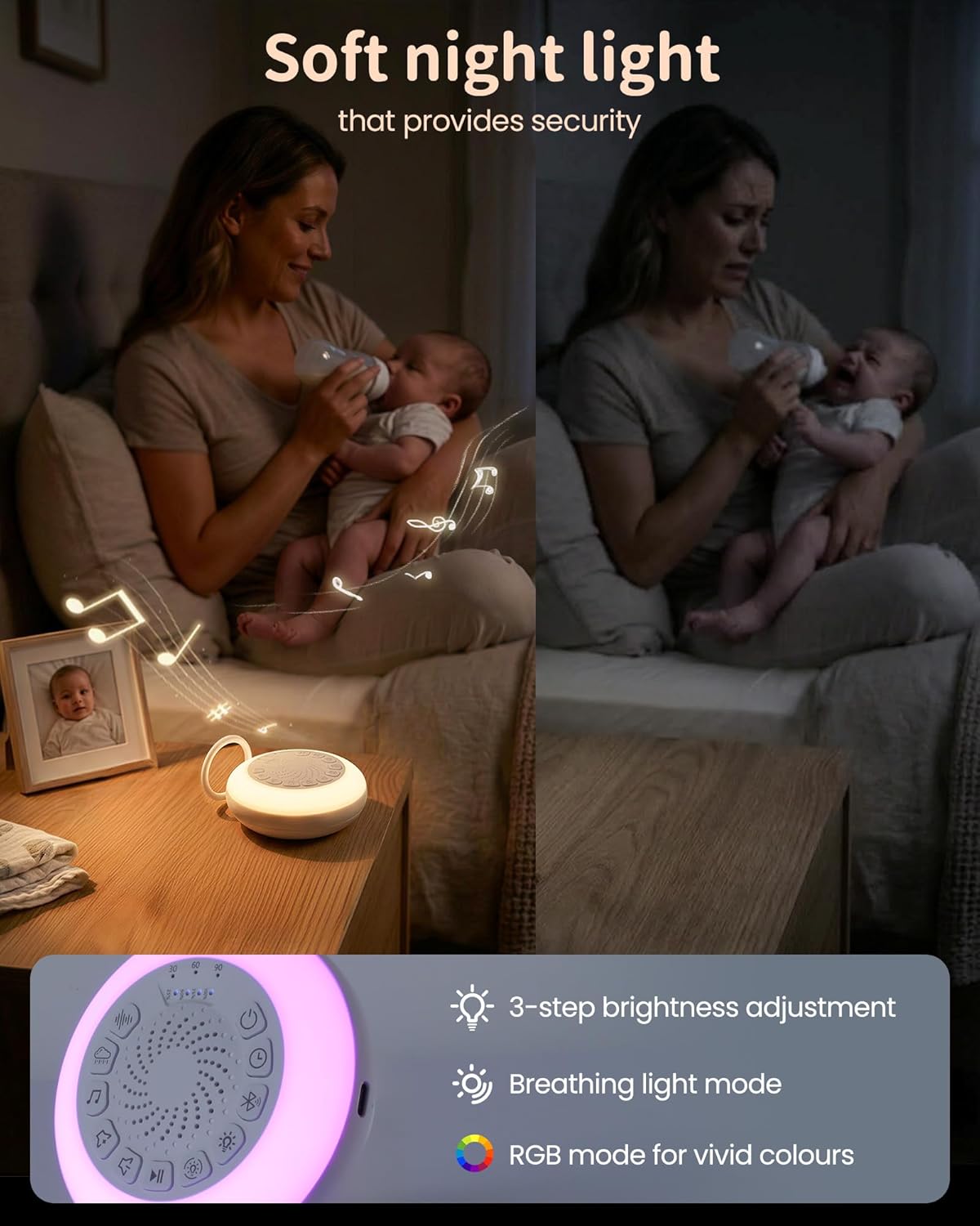 Thumbnail 5 de Nixtrve Macchina del rumore bianco per neonato con luce notturna dimmerabile, 30 suoni e Bluetooth