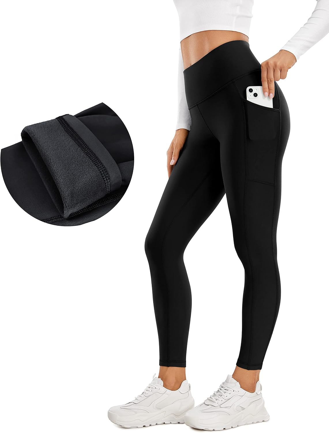 Detalle de CRZ YOGA Leggings termici donna alto giro vita con tasca 64/71 cm