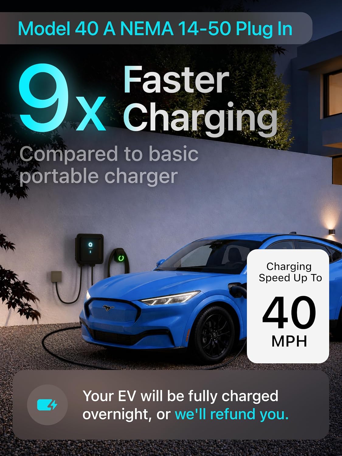 Detalle 2 de EVIQO Level 2 EV Charger 40A, 25 ft cable 🔌