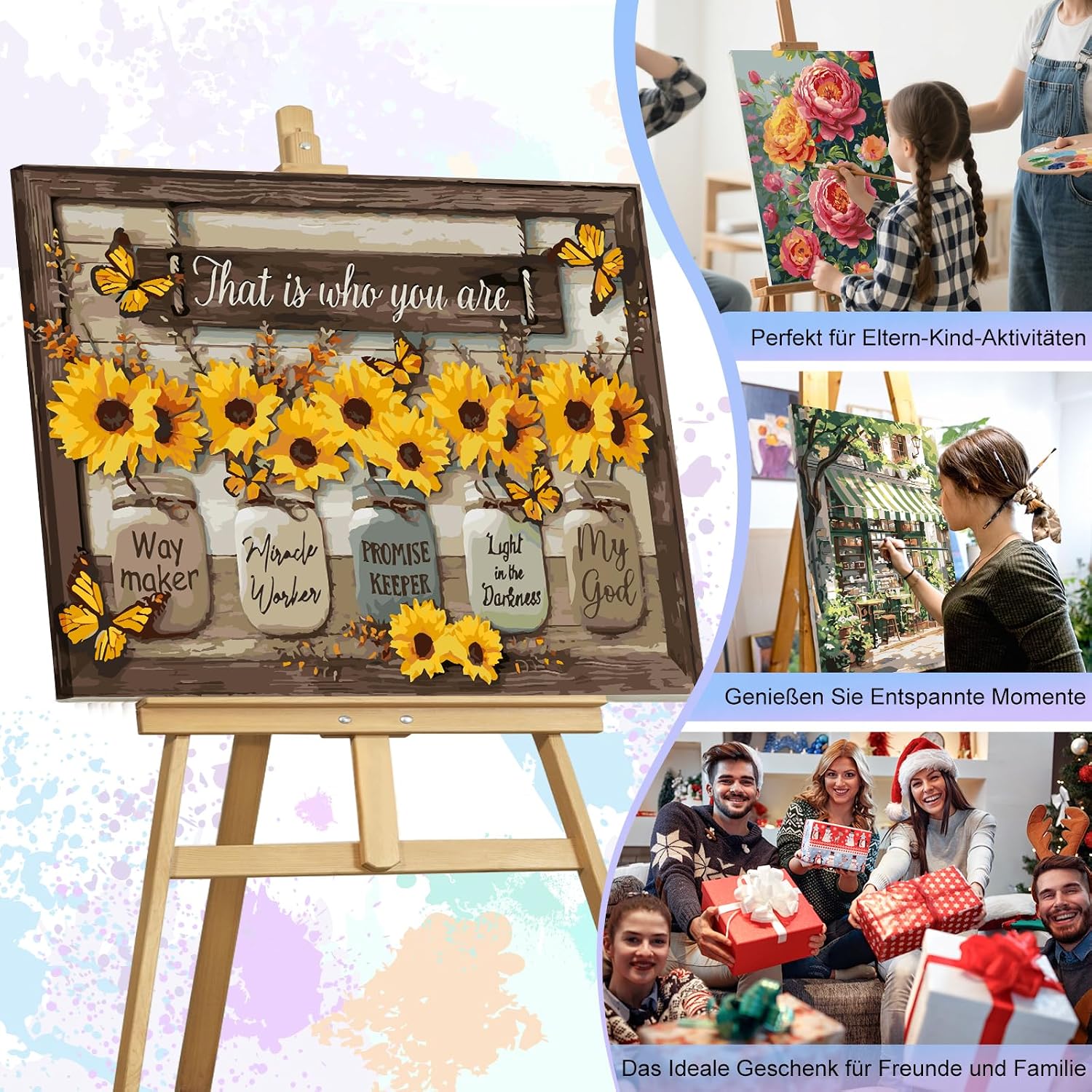 Detalle 2 de Camocin Art Malen nach Zahlen Erwachsene „Sonnenblumen & Schmetterling“ (40x50 cm) – Leinwand-Set zum DIY