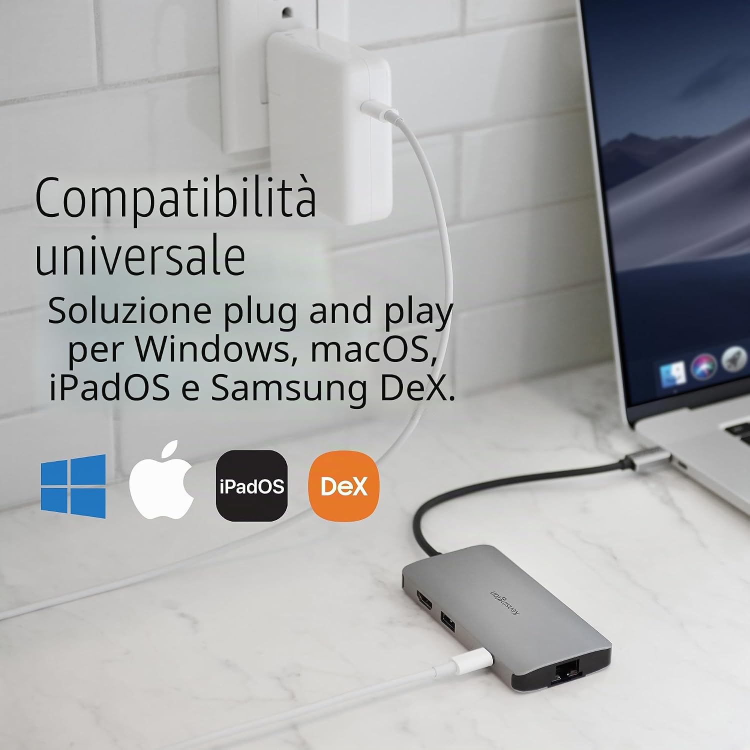 Detalle 2 de Kensington UH1400P: Dock universale USB-C 8‑in‑1 driverless, 85 W, 4K60, SD/SDXC 3.0, USB‑A e USB‑C