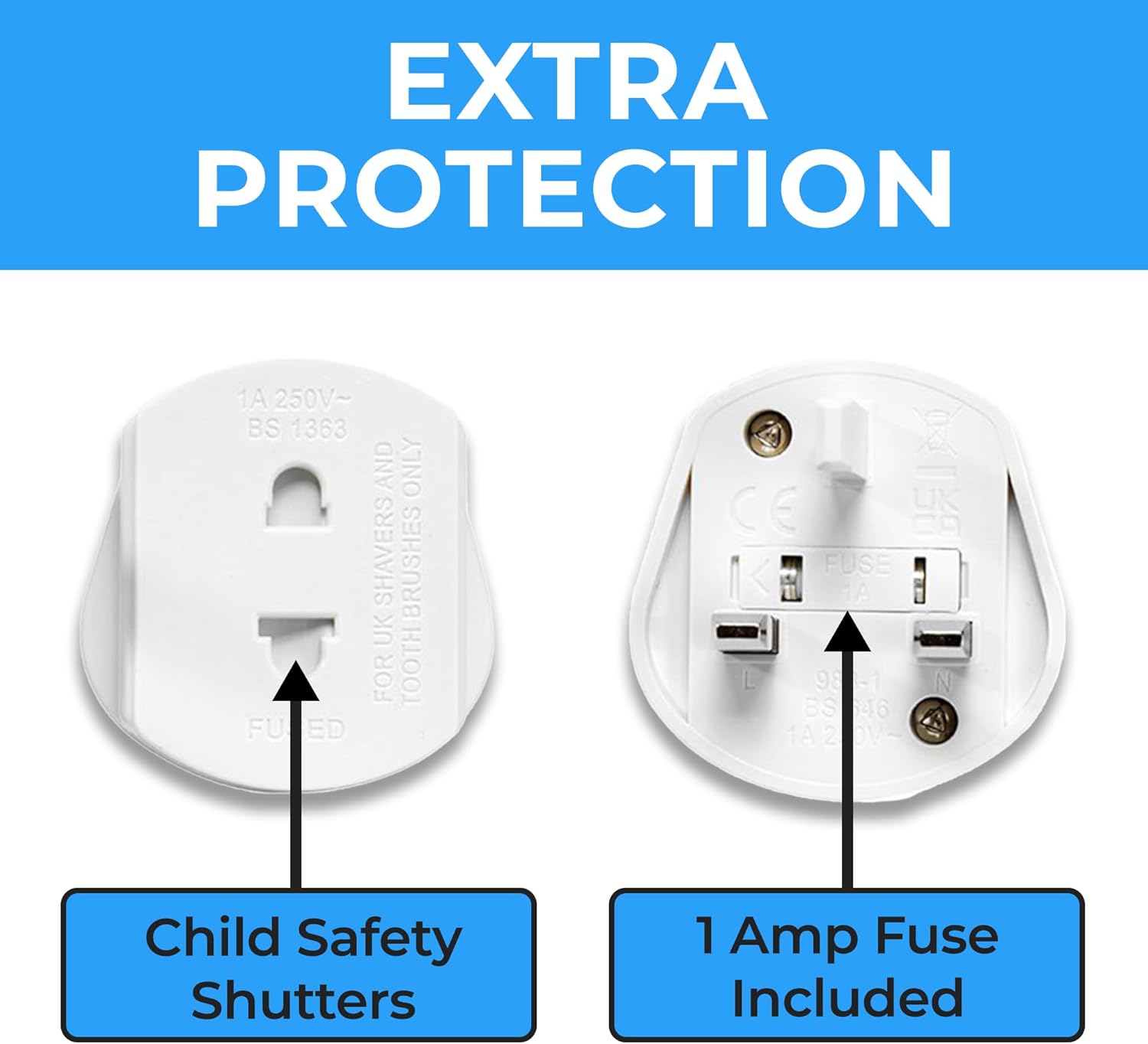 Detalle de 2 Pack UK Electric Toothbrush & Shaver Plug Adapter (2-Pin to 3-Pin) with 1A Fuse & Safety Shutters – for Oral-B, Braun, Philips & more