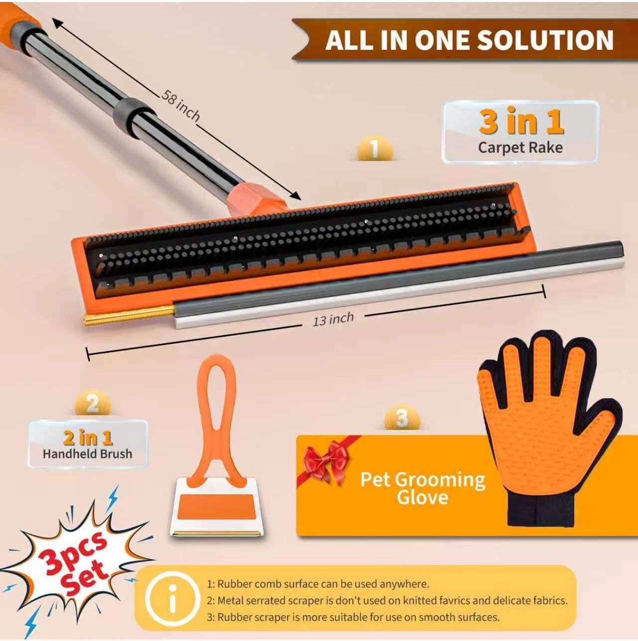 Detalle 2 de leishiyen 58in Carpet Rake for Pet Hair 🐾