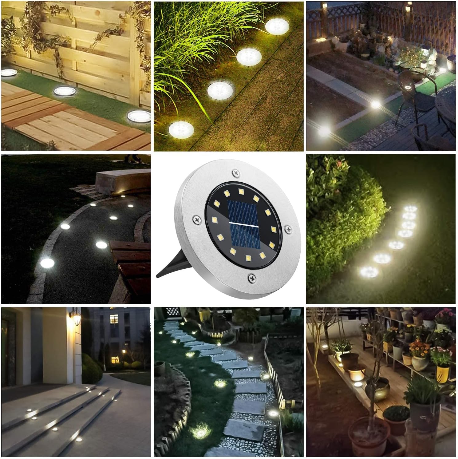 Detalle de Nurkoo 12 Stück Solar Bodenleuchte Außen – 12 LEDs, 800 mAh, wasserdicht, automatisches Licht