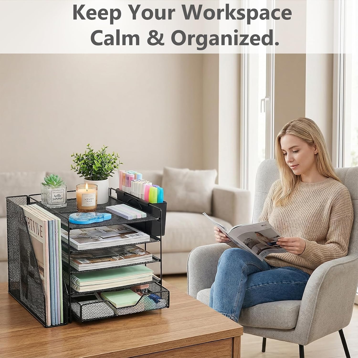 Thumbnail 5 de Gugsey Desk File Organizer 5-Tier Metal Desktop Organizer with Drawer