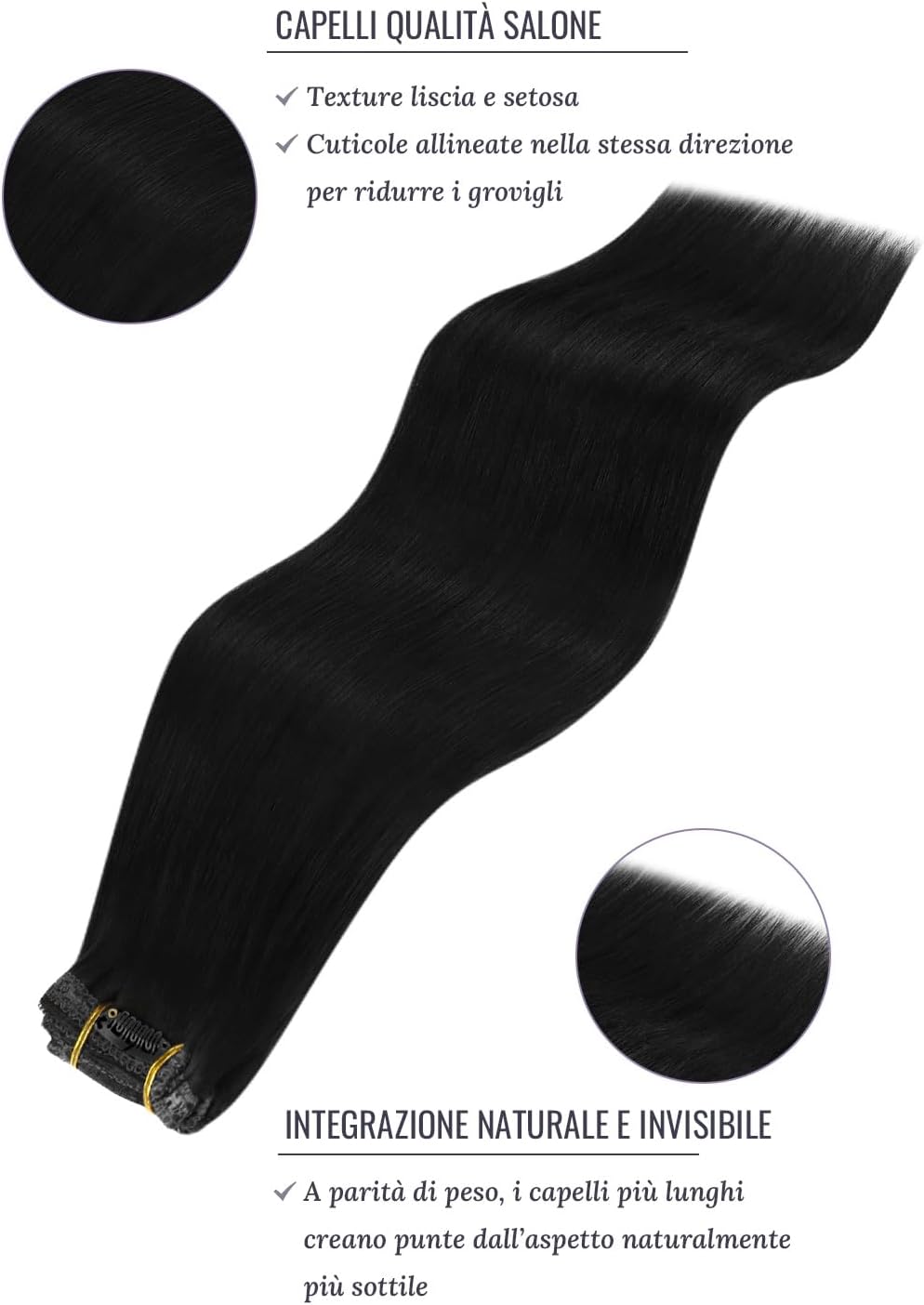 Thumbnail 2 de Fshine Extension Capelli Veri Clip 7 Pezzi, 120 g, Castano Scuro (Colore 2) 40,6 cm – Lisci e Professionali, Double Weft Brasiliani