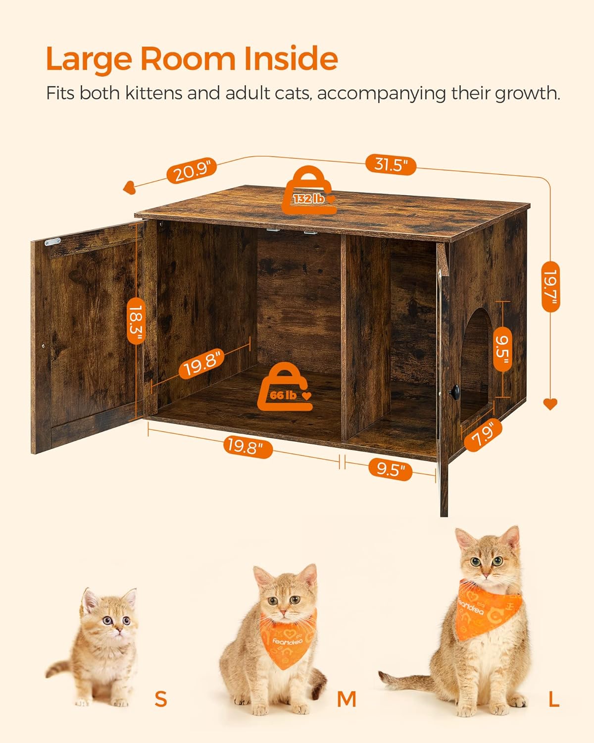 Detalle de Feandrea Cat Litter Box Enclosure 31.5 x 20.9 x 19.7 Inches