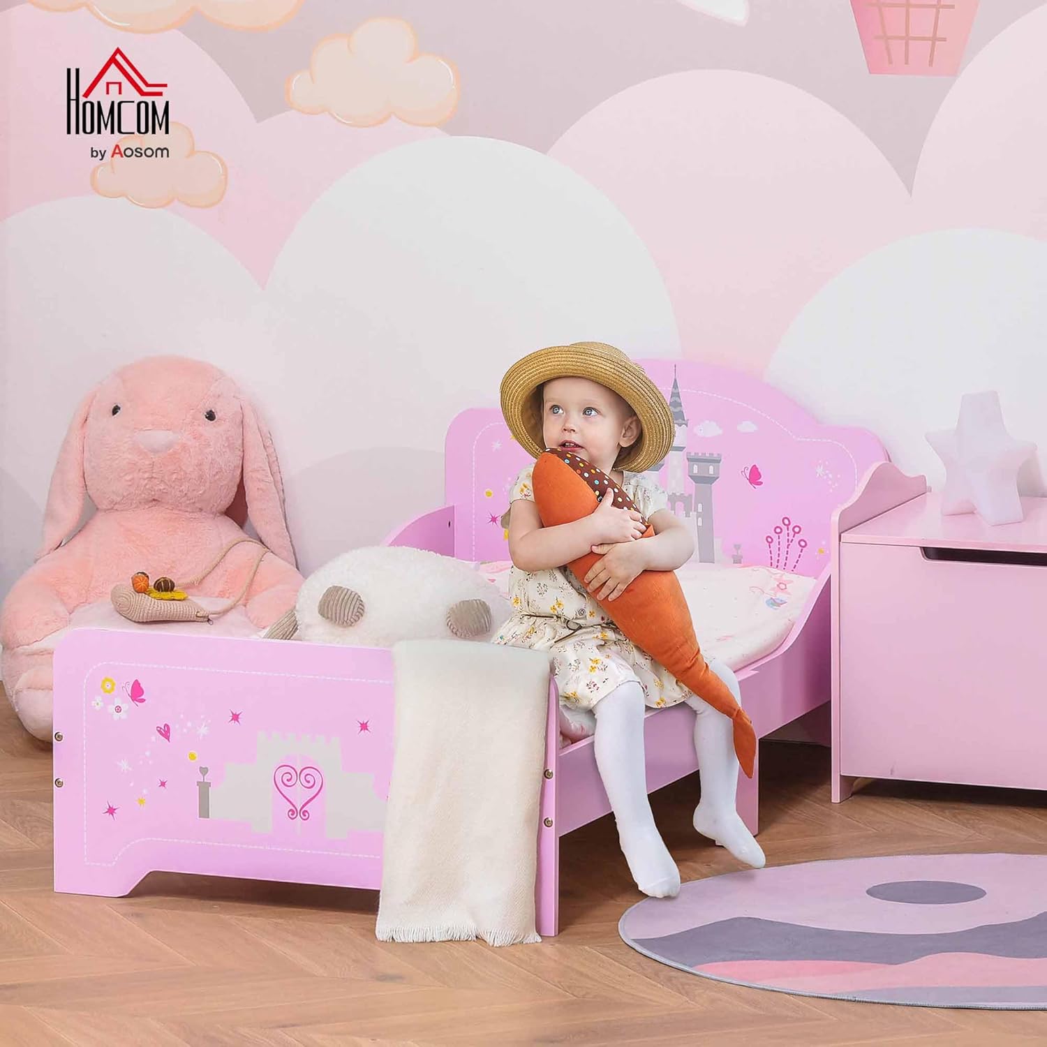 Thumbnail 1 de Lit enfant HOMCOM 140 x 70 cm – design Princesse château rose avec sommier à lattes inclus