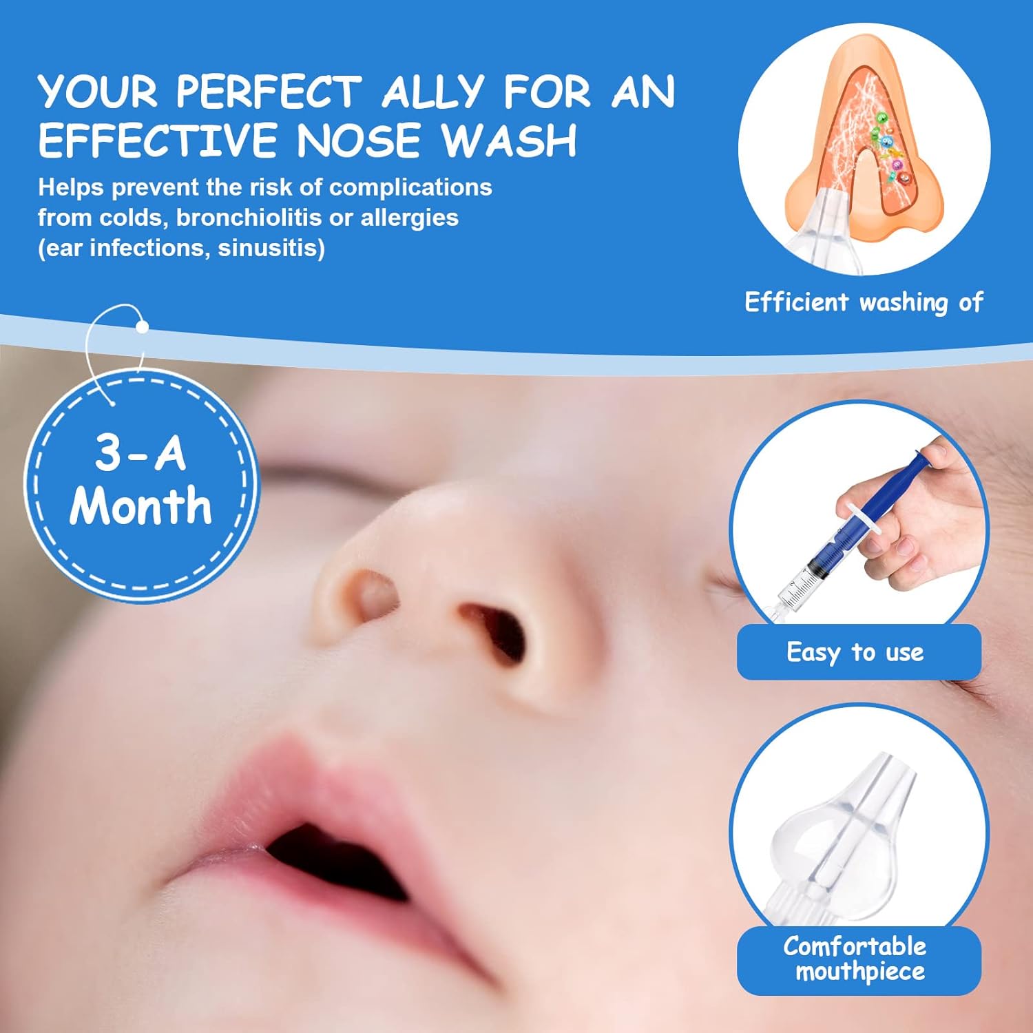 Detalle de Vicloon Irrigatore Nasale: kit 4 pezzi da 10 ml per lavaggio nasale delicato nei bambini