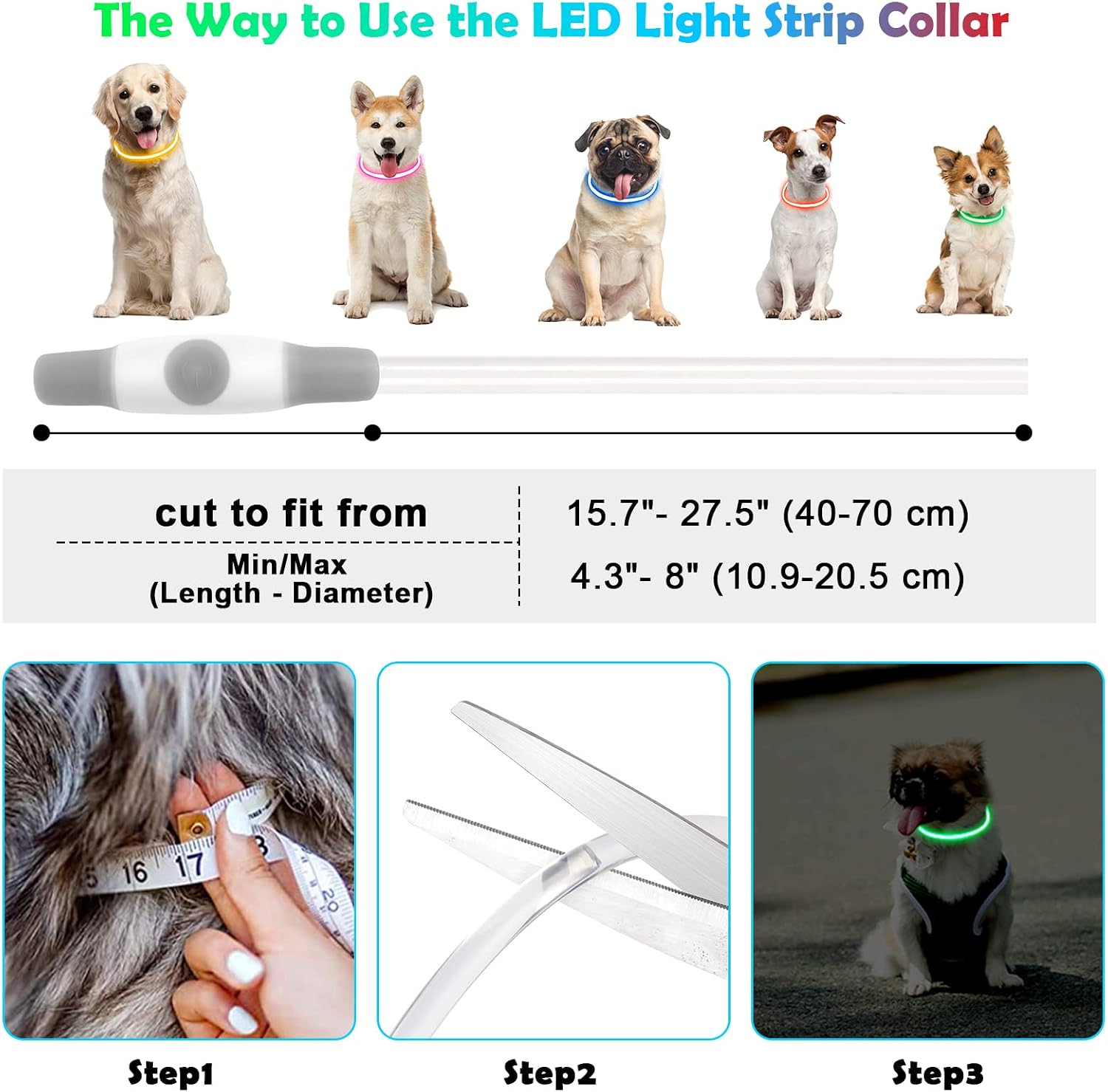 Detalle 2 de AUAUY collare luminoso LED per cani 70 cm