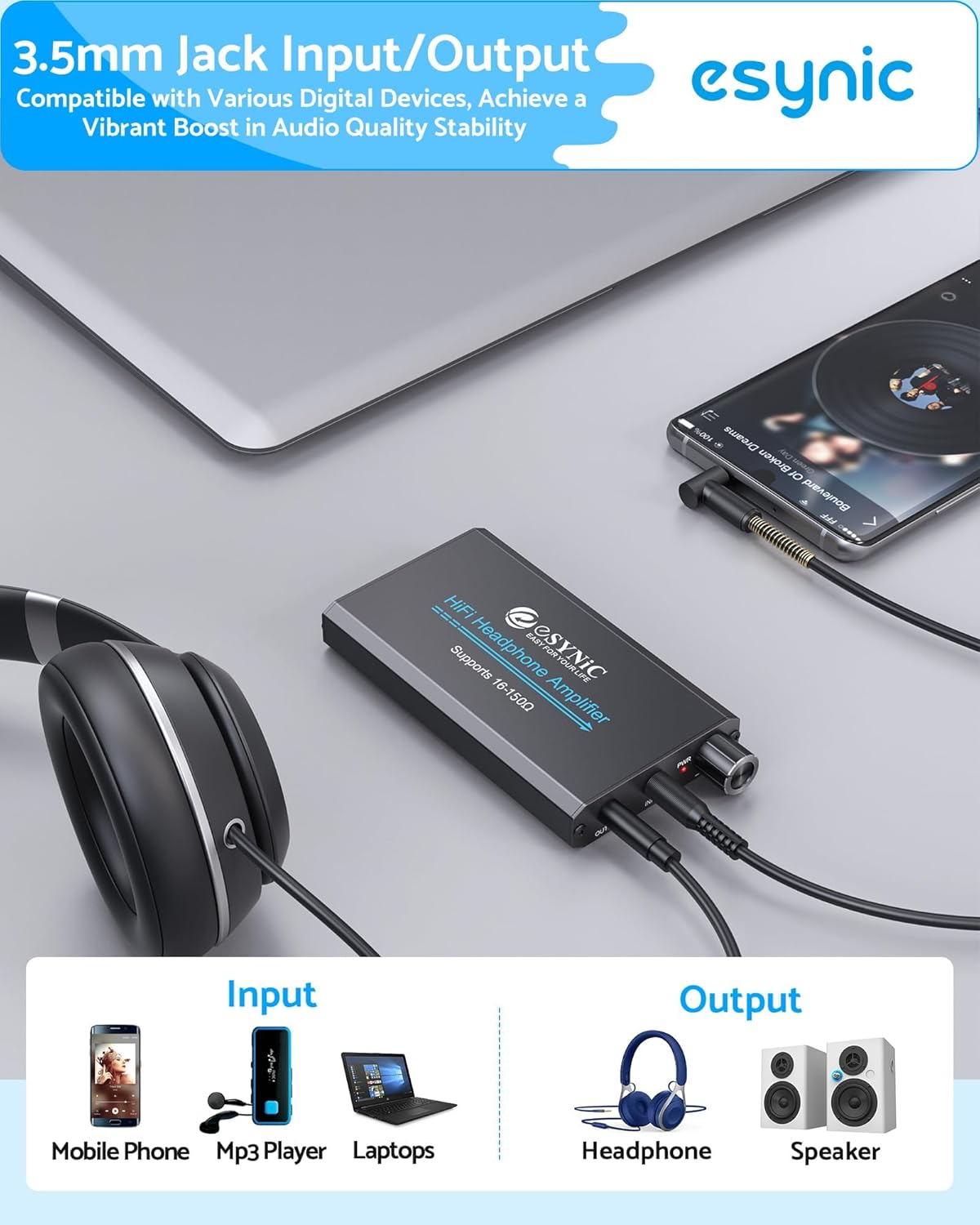 Detalle 2 de eSynic Portable 3.5mm Rechargeable Headphone Amplifier with Two-stage Gain Switch