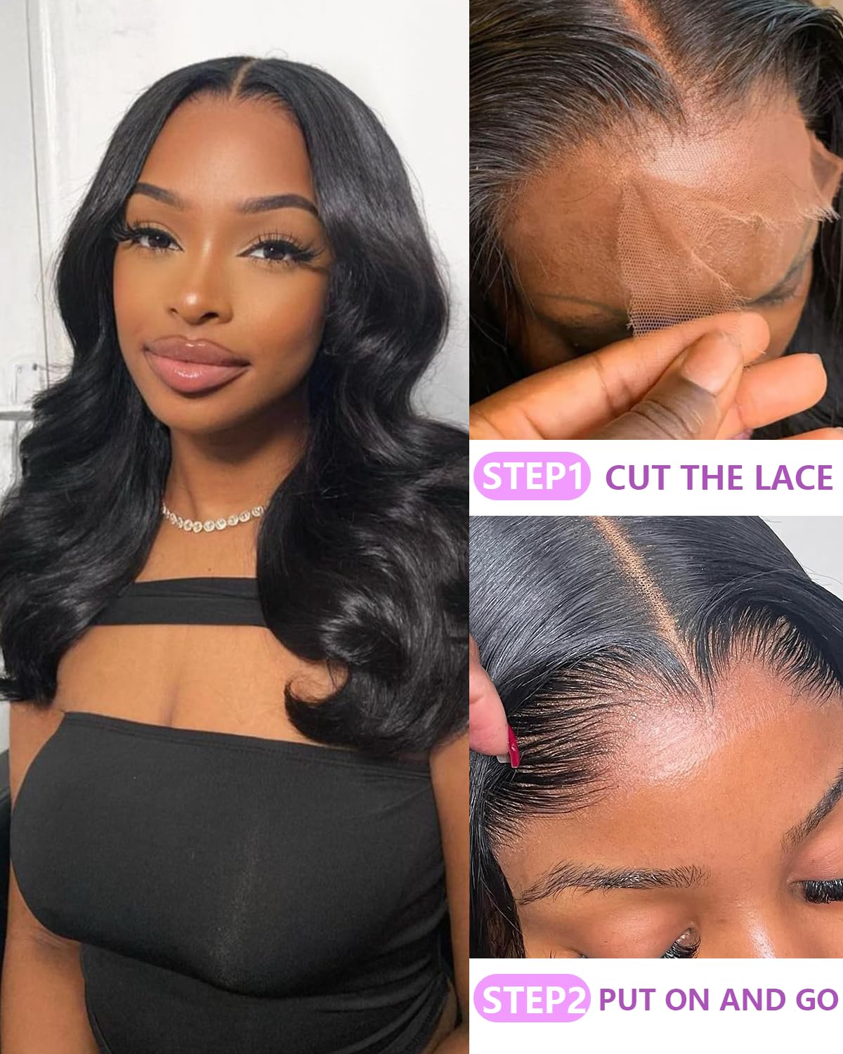 Detalle de luvobo 5x5 HD Lace Closure Wig (Human Hair, 32 Inch, 220% Density) Glueless Body Wave