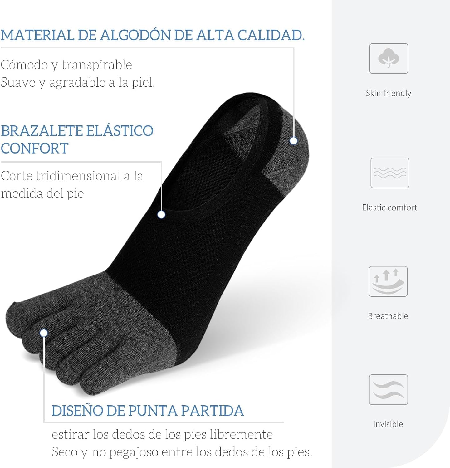 Thumbnail 2 de PUTUO Calcetines invisibles cinco dedos 4 pares