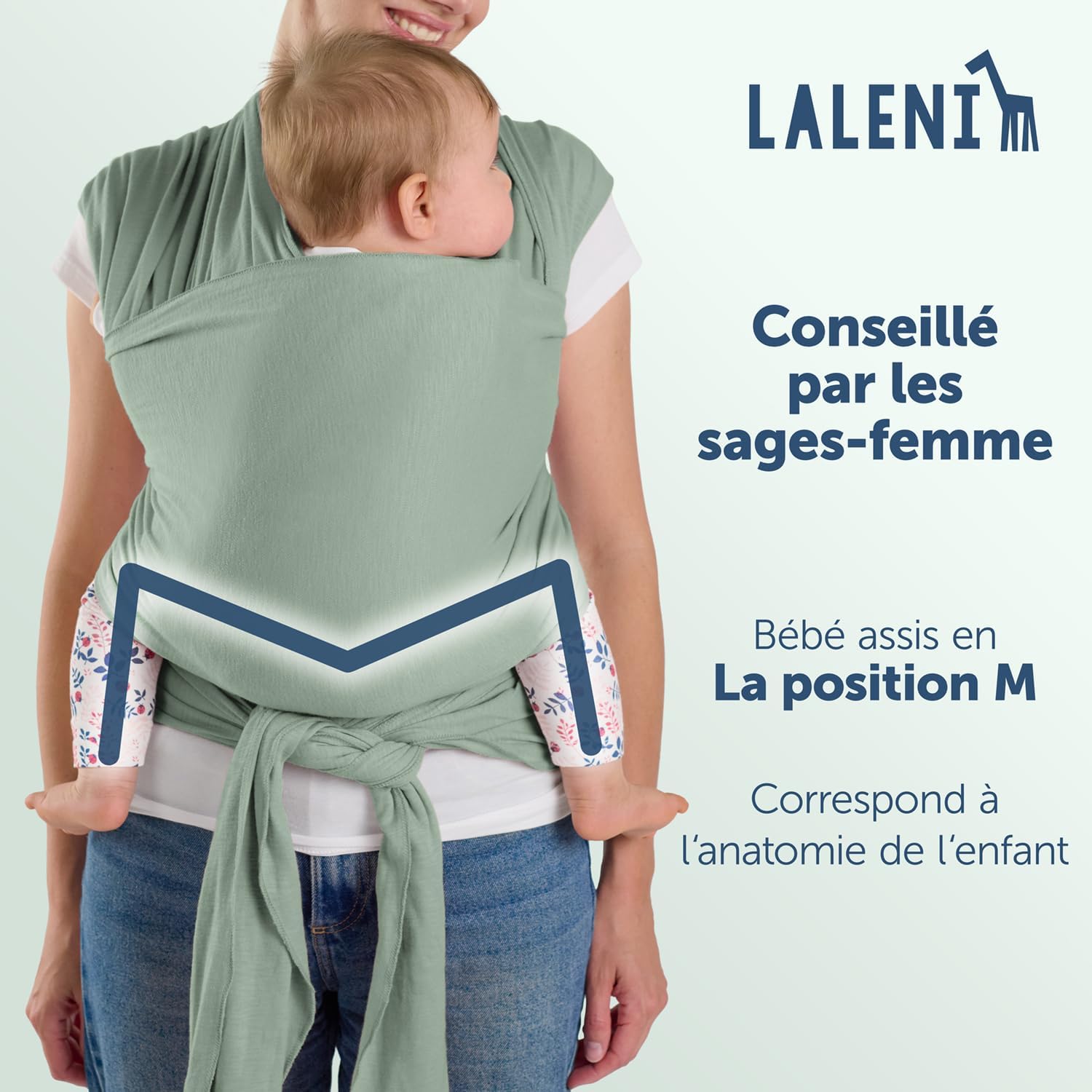 Thumbnail 1 de Laleni écharpe de portage bébé nouveau-né jusqu’à 15 kg en coton OEKO-TEX – porte-bébé physiologique vert, env. 5,10 m