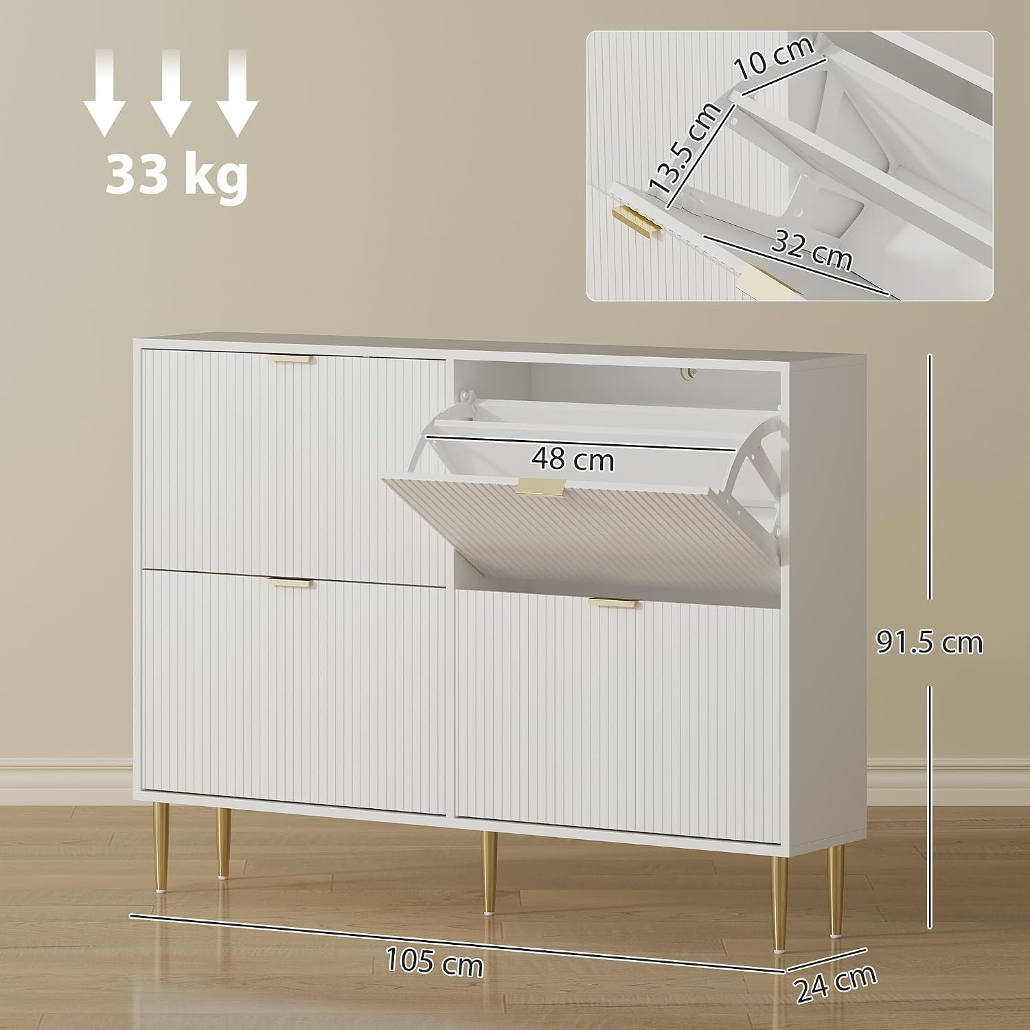 Detalle de HOMCOM 837-601V02WT Slim Shoe Cabinet, 4 Flip Drawers, White