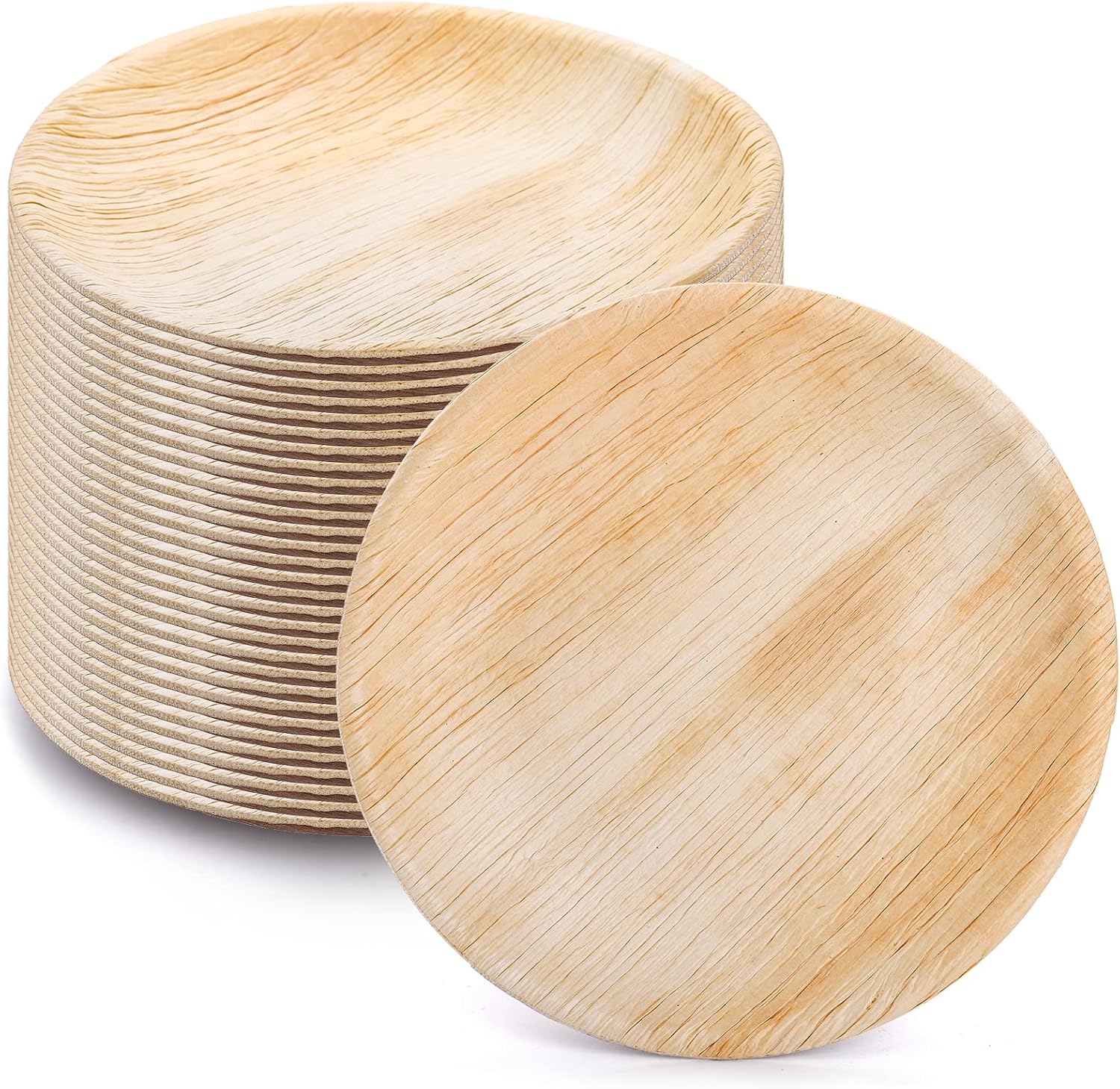 Okllen 30 Pack Palm Leaf Plates (8" / 20cm) – Round biodegradable & compostable disposable party plates