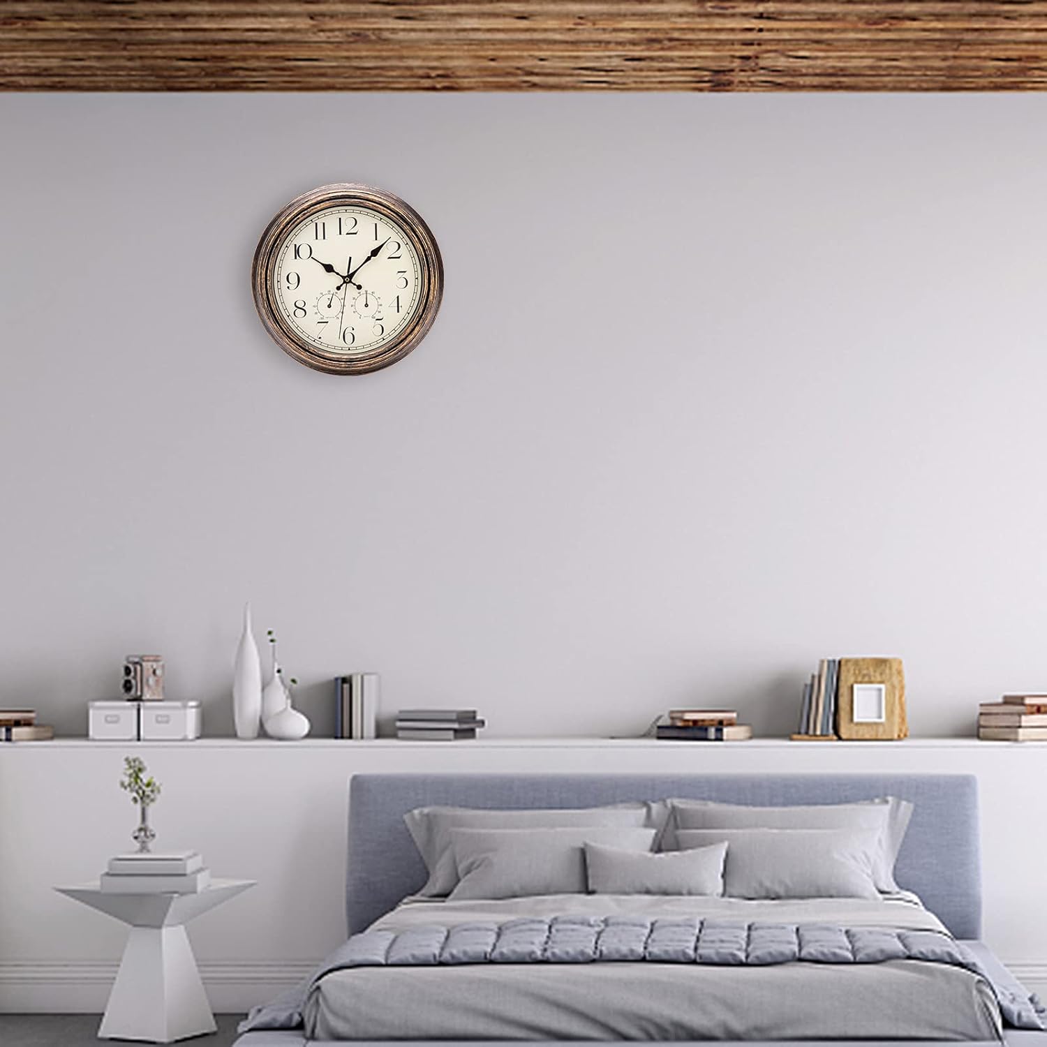Detalle de ACCSHINE 9938997 väggklocka 30 cm – vintage, tyst med termometer och hygrometer