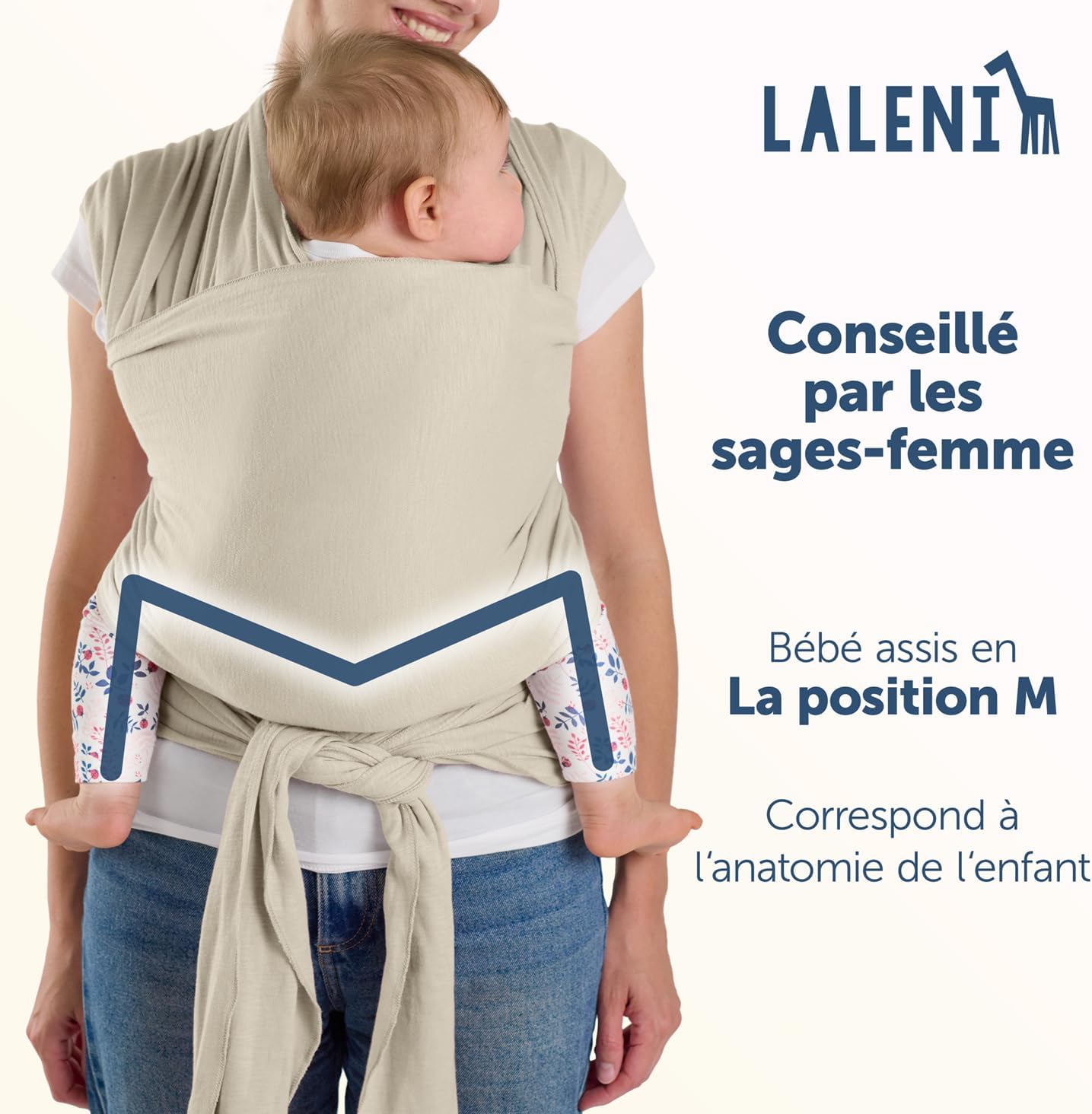 Thumbnail 1 de Laleni écharpe de portage bébé nouveau-né jusqu’à 15 kg en coton OEKO-TEX, beige (porte-bébé physiologique)