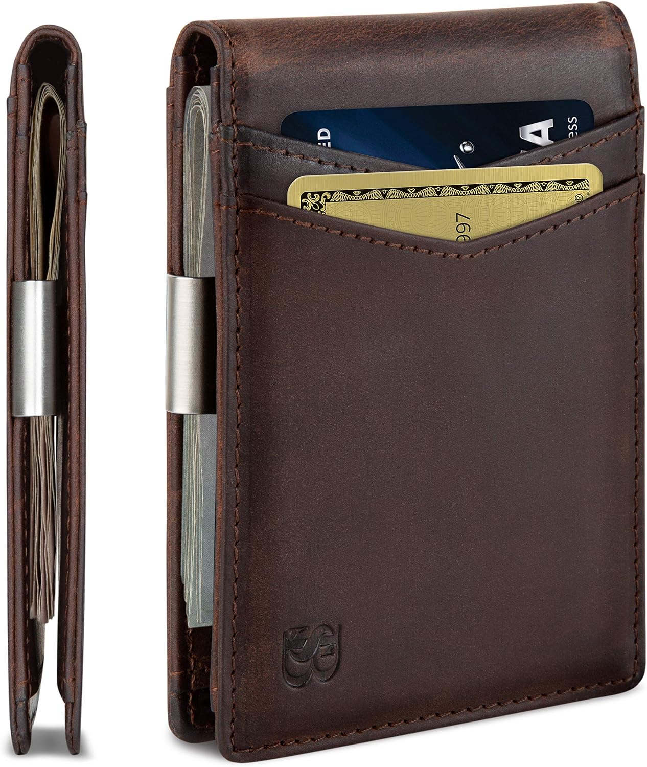 Detalle de SERMAN BRANDS Money Clip Wallet, Full-Grain Leather