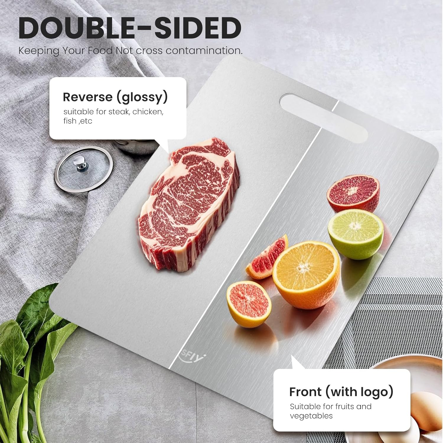 Thumbnail 3 de Titanium Cutting Board Set of 3 (M, L, XL) – 100% Pure Titanium, Double-Sided, Dishwasher Safe