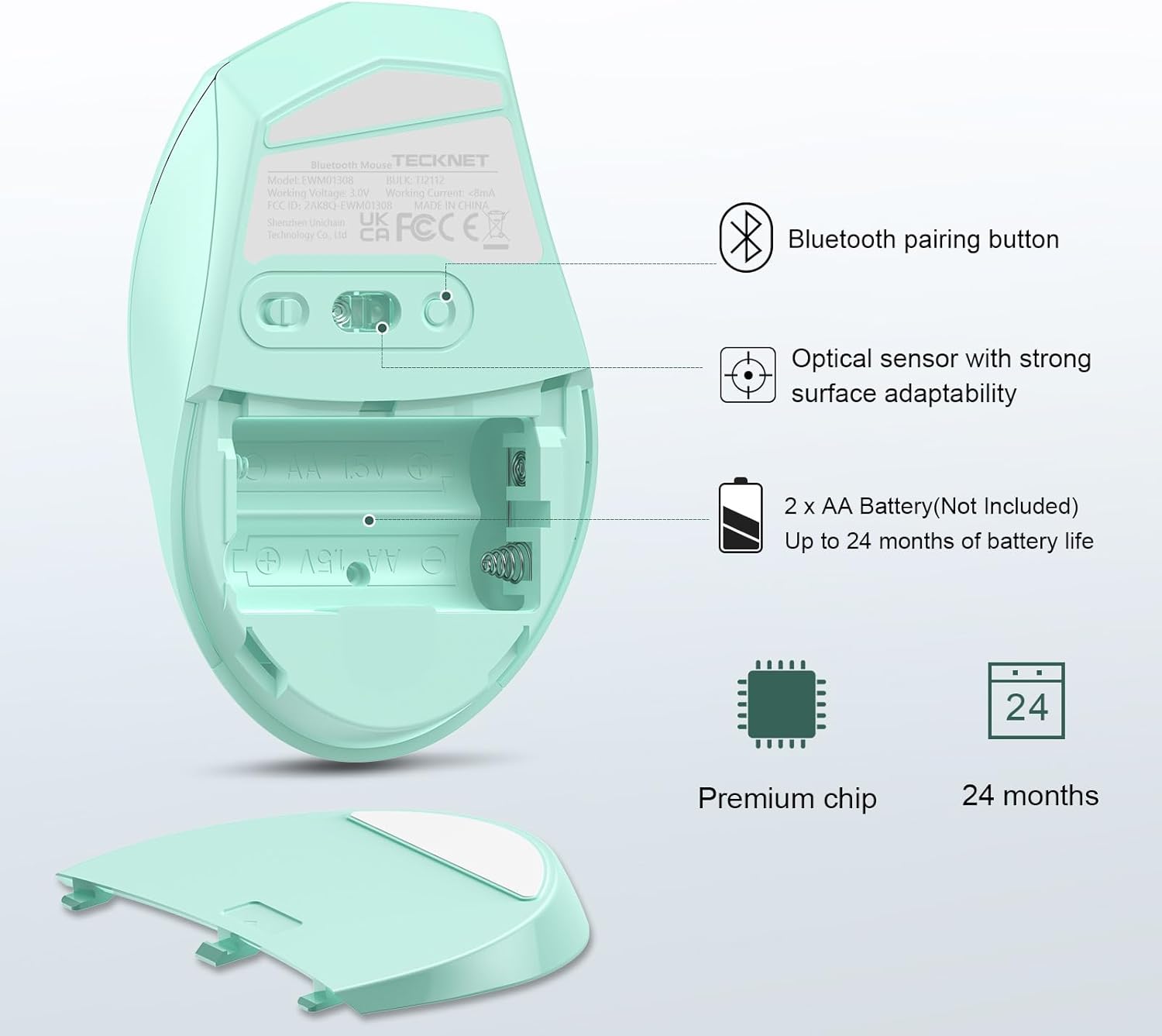 Thumbnail 4 de TECKNET Classic Bluetooth Mouse: 4800 DPI, Dual Bluetooth, 24-Month Battery Life