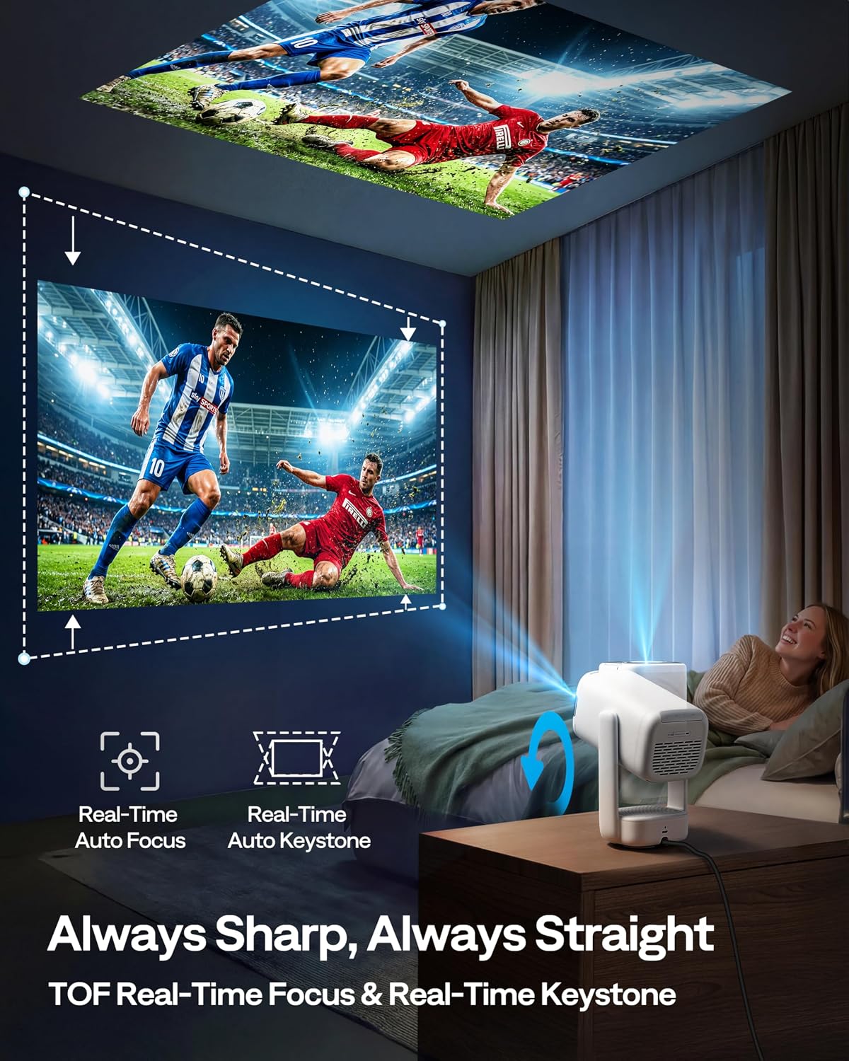 Detalle de Aurzen D1 Air smart portable projector with built-in Netflix, Native 1080P HDR10 and USB-C power (White)