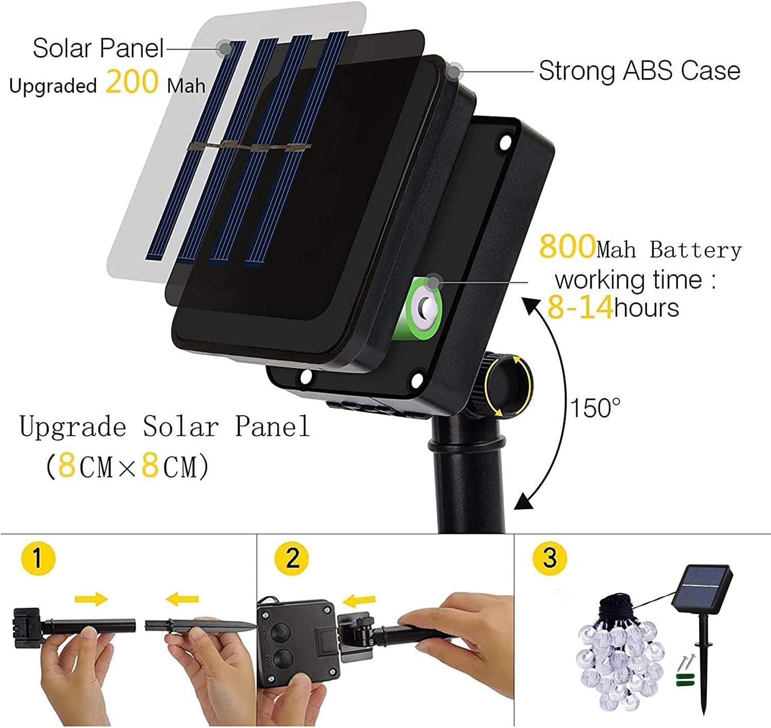 Thumbnail 5 de Bollengold Solar Fairy Lights Outdoor – 39ft, 100LED, 8 Modes, IP65 Waterproof
