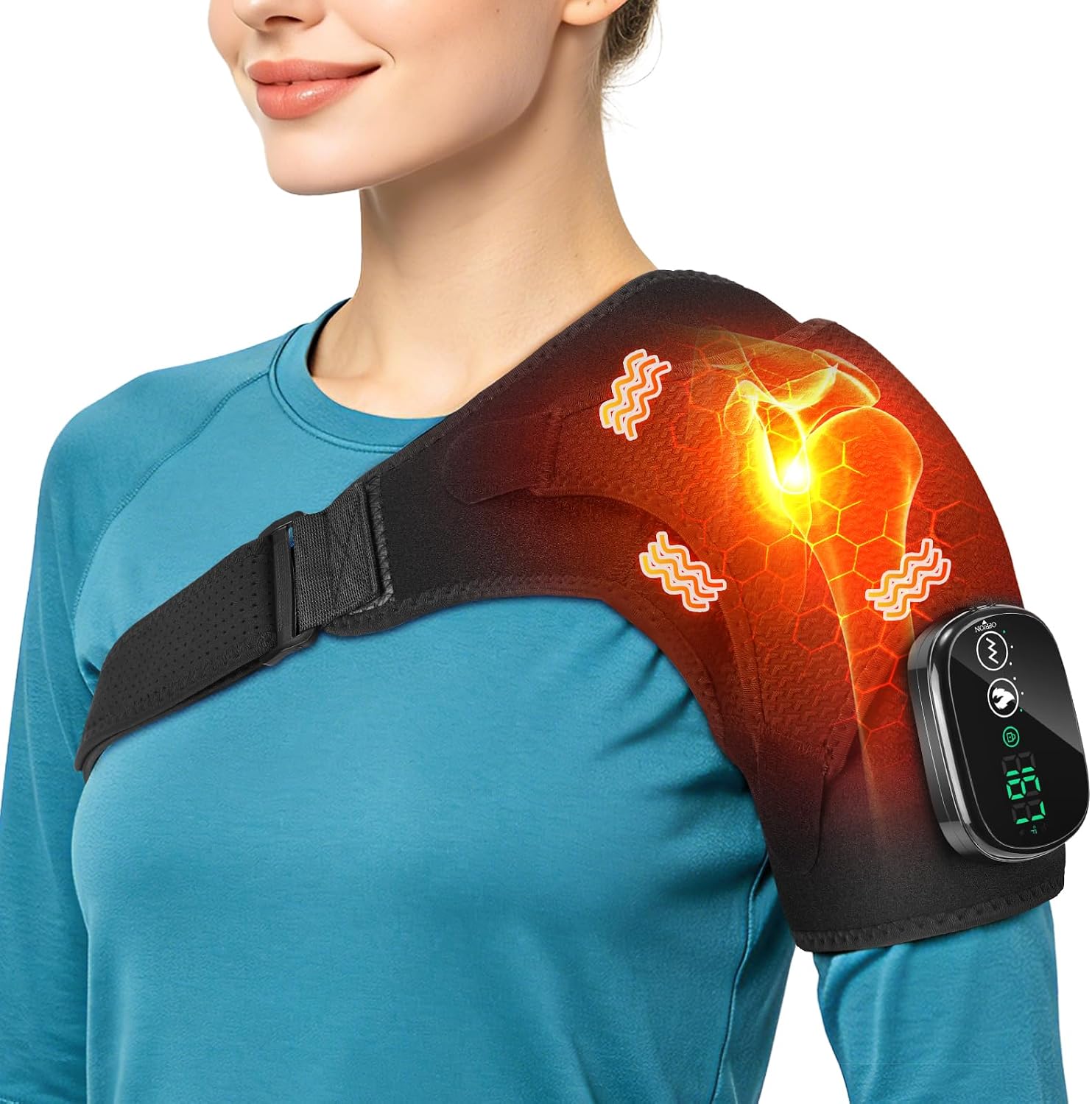 Detalle de Cordless Shoulder Heating Pad with Massage, 5000mAh, 3 Heat and Vibration Modes