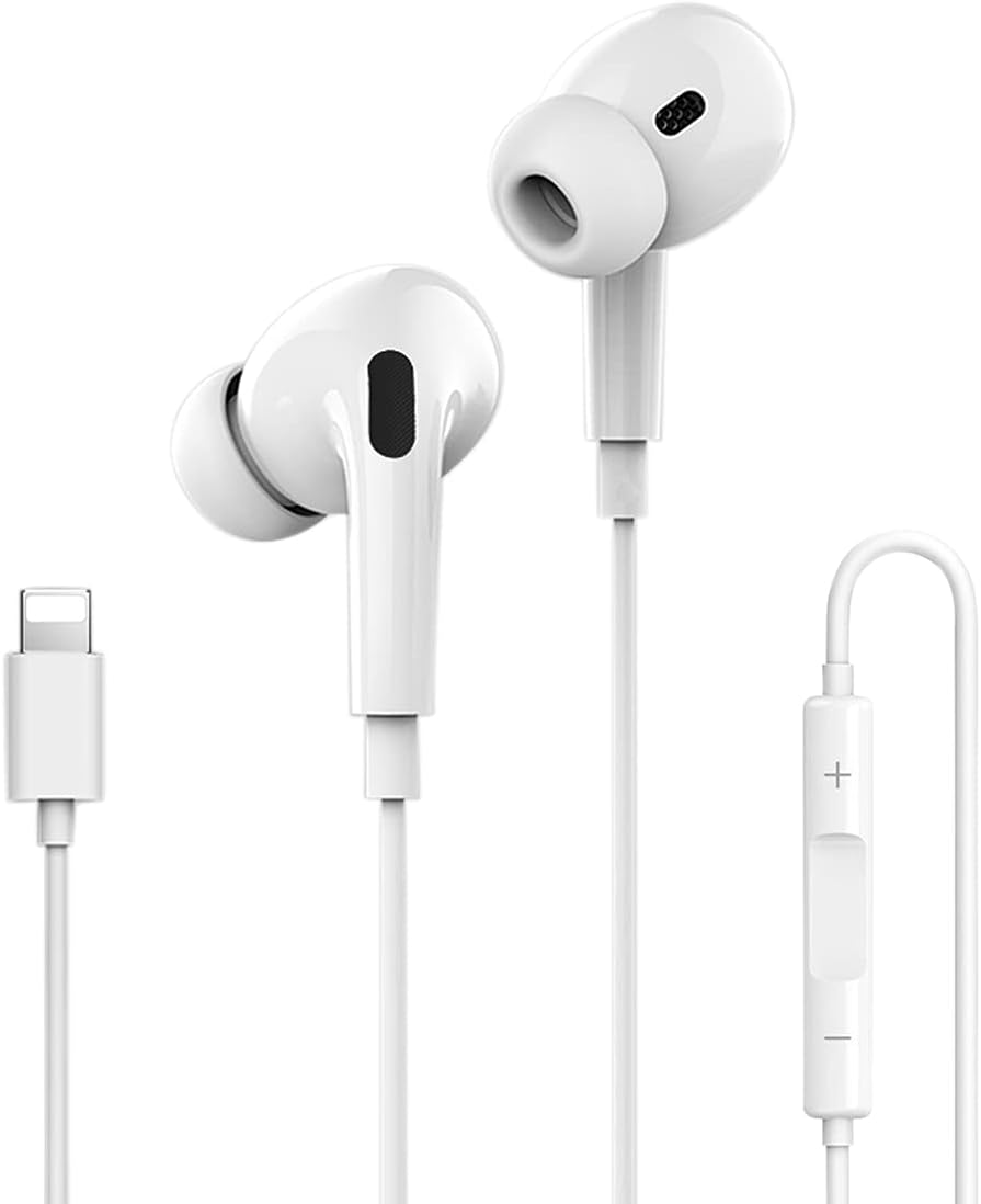 Detalle de Wired in-ear headphones for iPhone with volume control and microphone (Lightning) – stereo noise-isolating earbuds