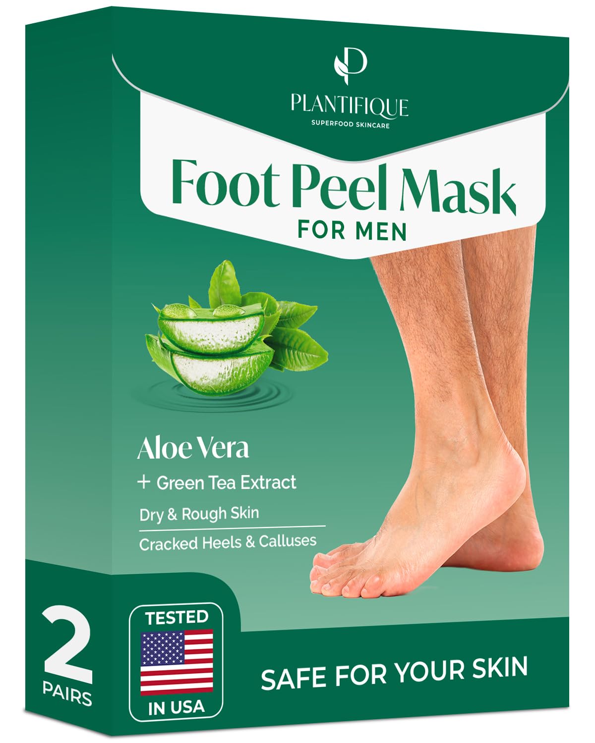 Detalle de PLANTIFIQUE Foot Peeling Mask 2 Pack for Men — Dermatologically Tested Exfoliating Foot Mask with Aloe Vera