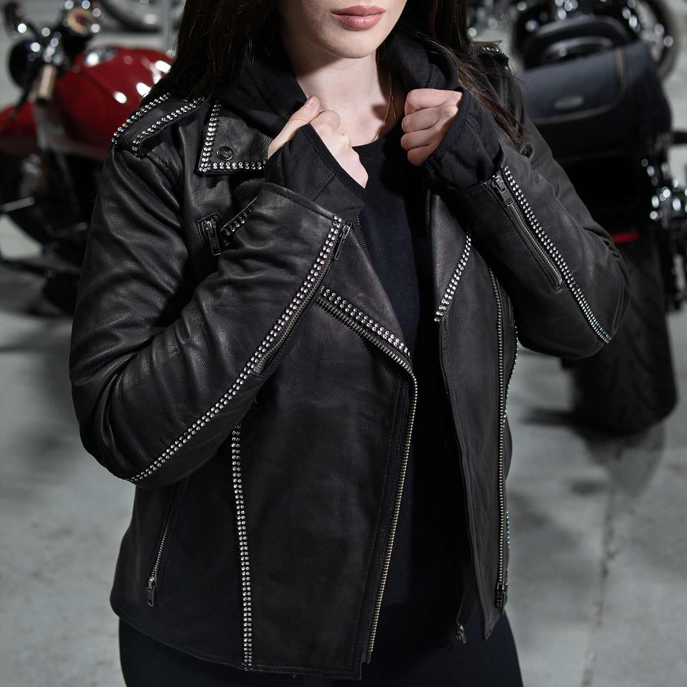 Detalle de Milwaukee Leather MLL2503 Studded Black Leather Moto Jacket