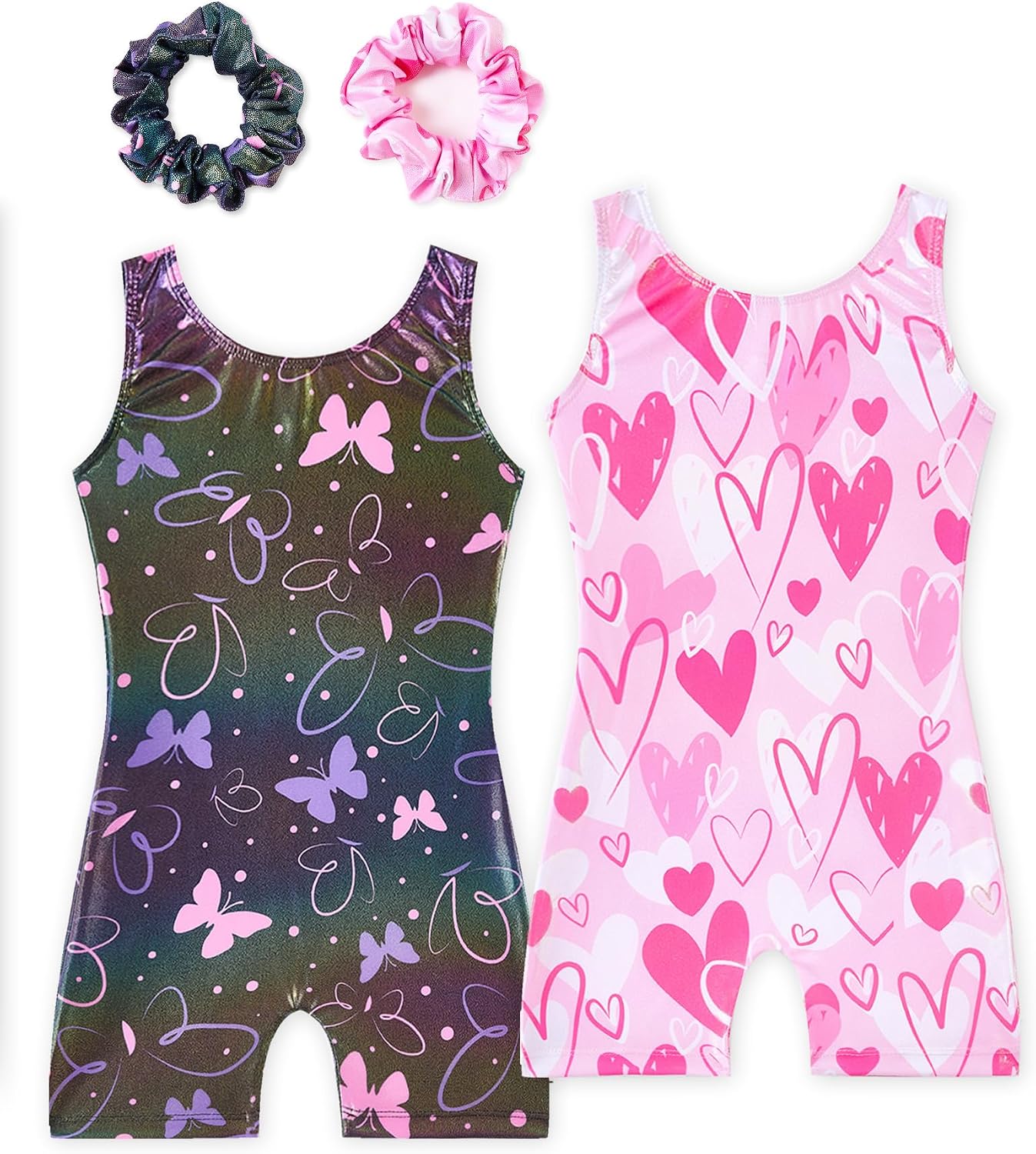 Detalle de Tstiti Girls’ Sparkly Gymnastics Leotards, 2-Pack with Matching Hair Scrunchies