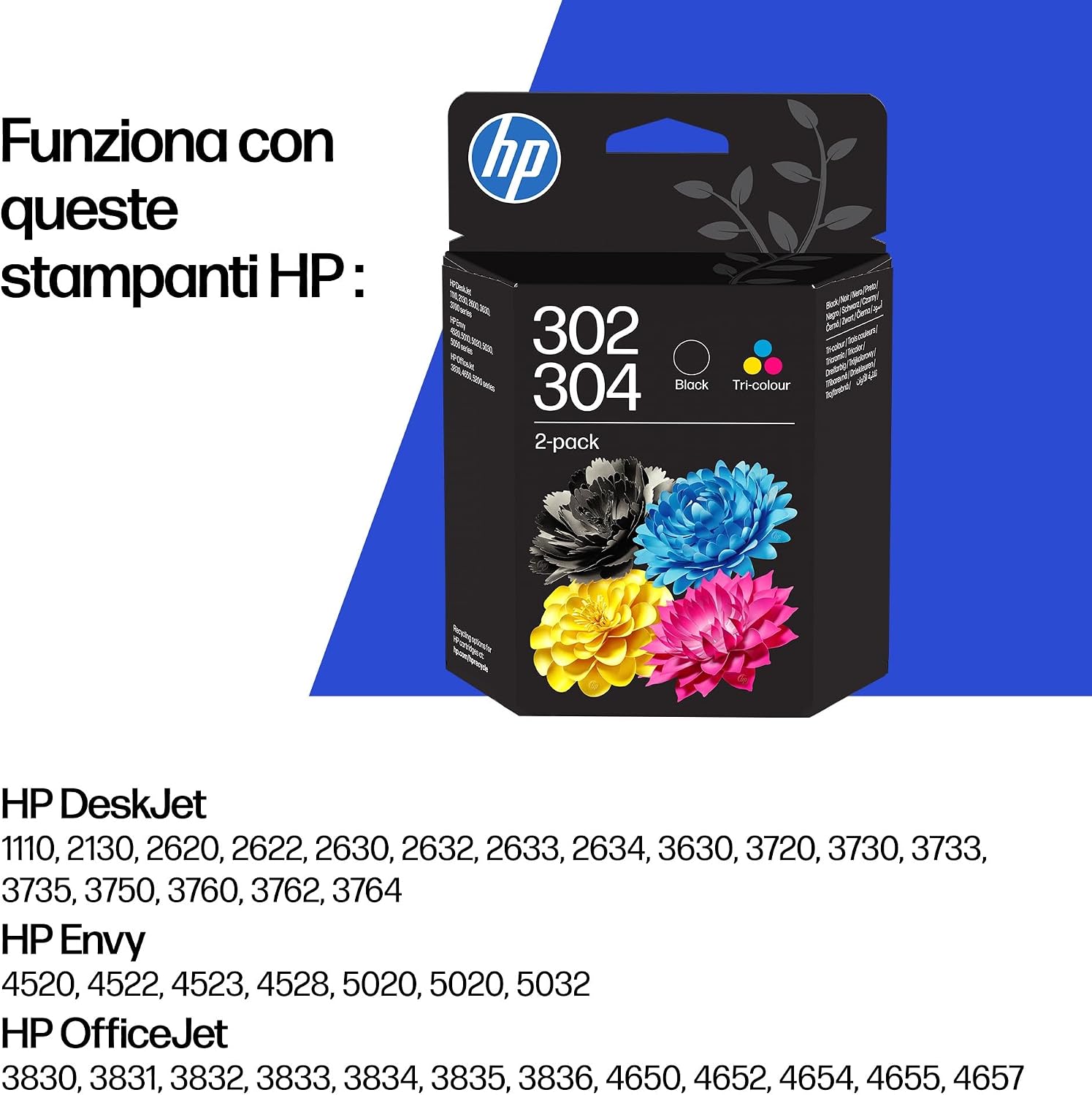 Detalle de HP 302/304 Nero e Tricromia B82L1AE – Confezione da 2 Cartucce compatibile con serie DeskJet/OfficeJet