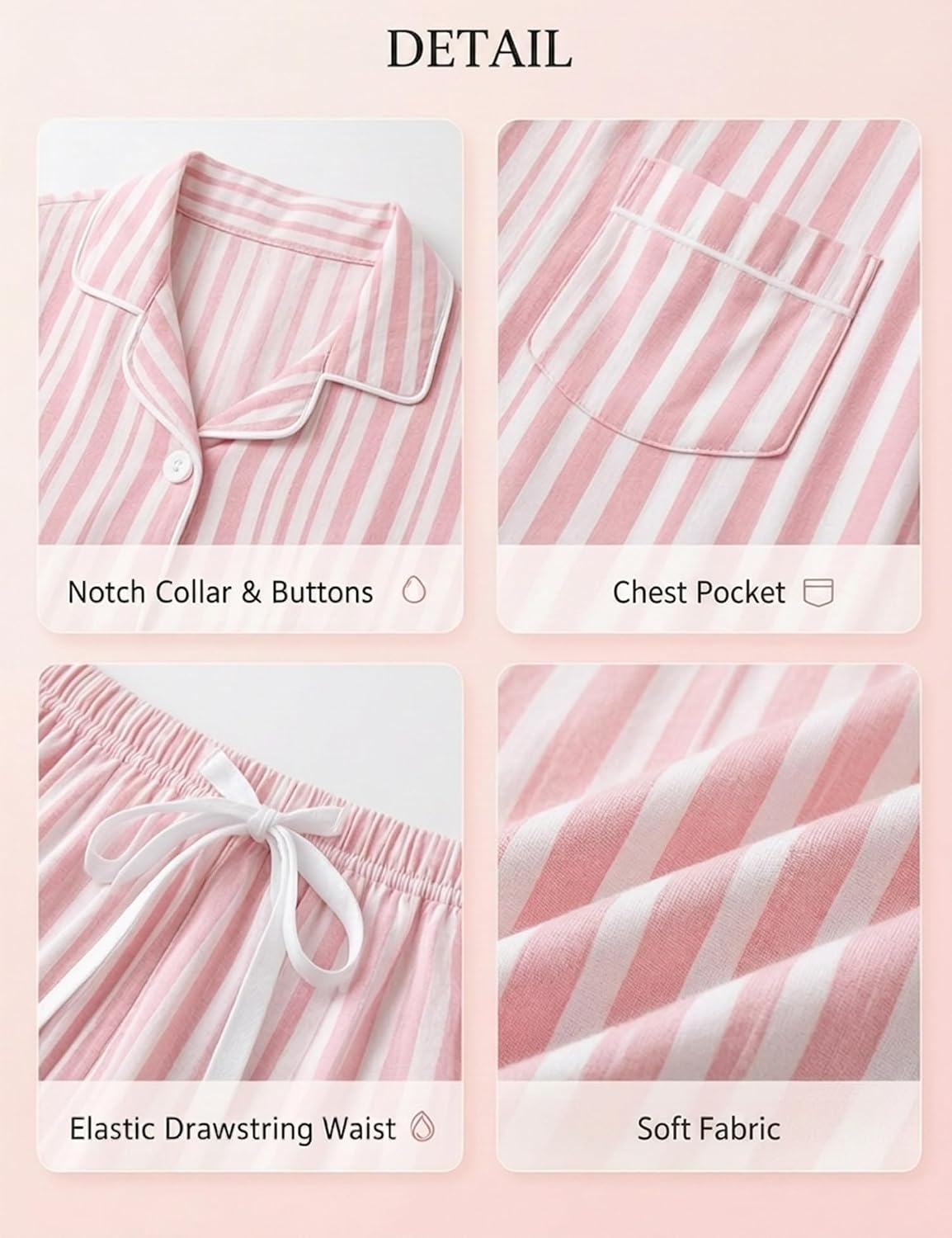 Detalle 2 de SWOMOG WGaa001 Women's Pajama Set, Button-Down Modal Top and Shorts