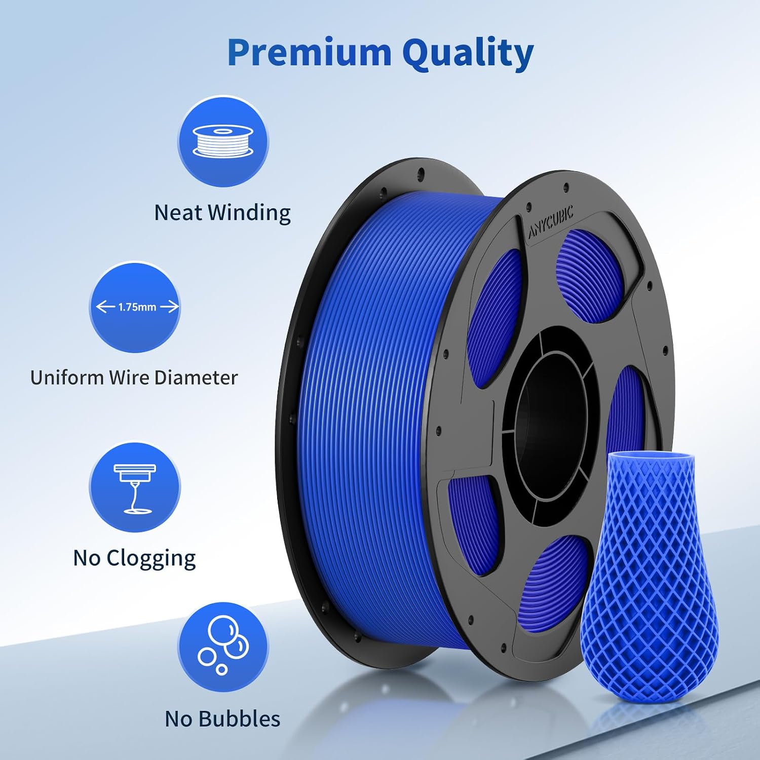 Detalle de ANYCUBIC PLA Filament 1.75mm – 1kg Reusable Blue Spool
