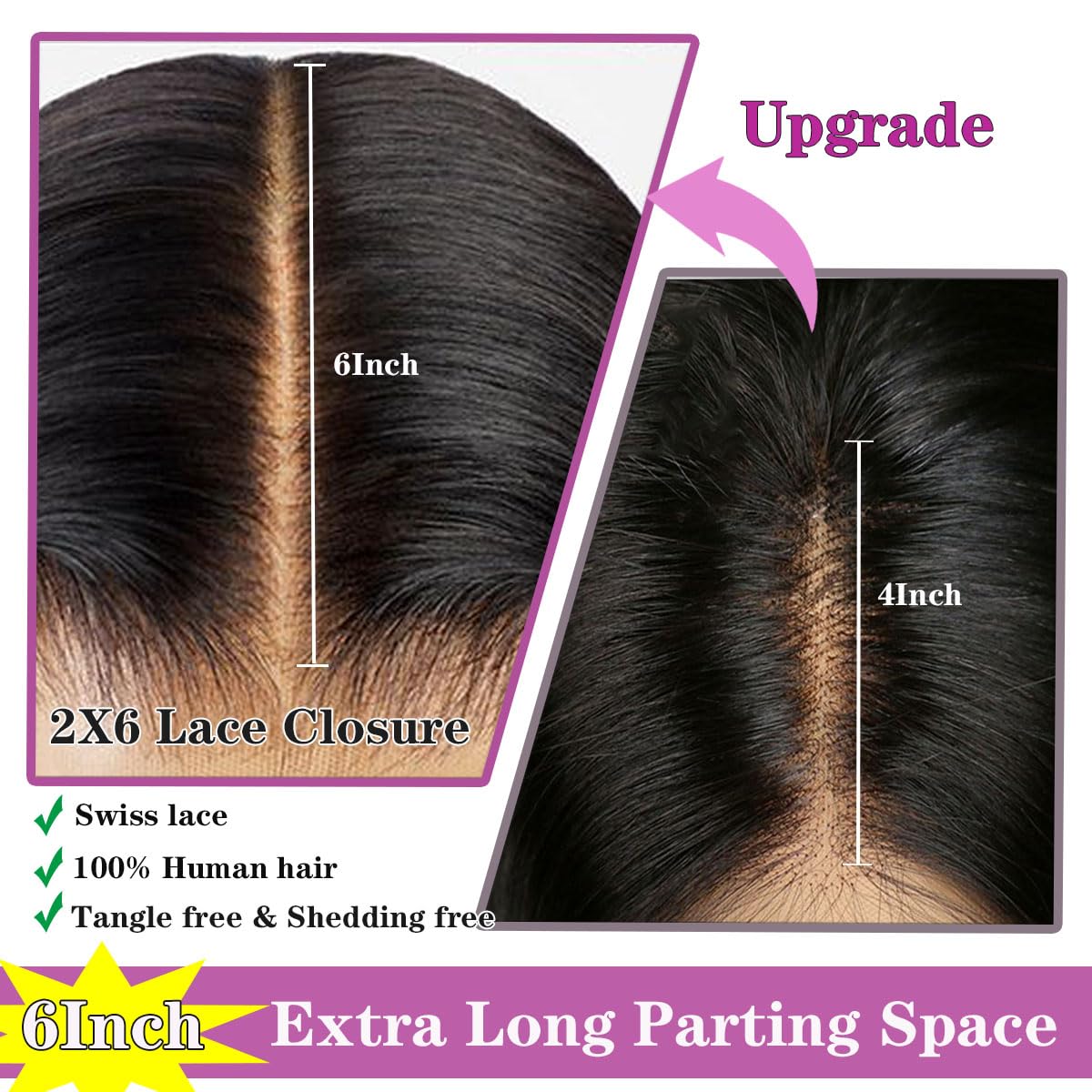 Detalle 2 de Mnador 2x6 Skinlike HD Lace Closure (Deep Parting, Straight Brazilian Virgin Hair, 12 inch)