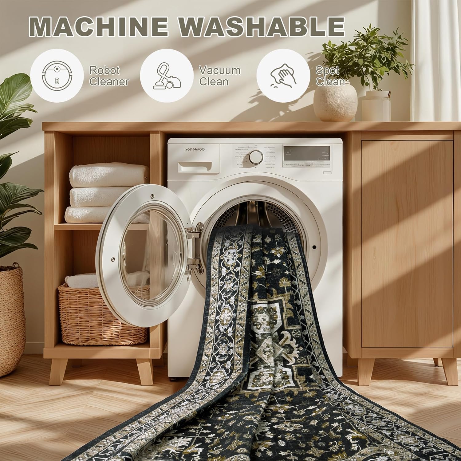 Thumbnail 5 de 10x12 Boho Medallion Area Rug — Washable, Extra Soft, Anti-Slip, Stain-Resistant