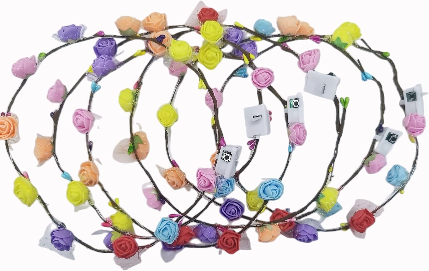 Detalle 2 de WHSCwp LED Flower Crown Headband (6-Pack) – Lighted Floral Garland for Parties