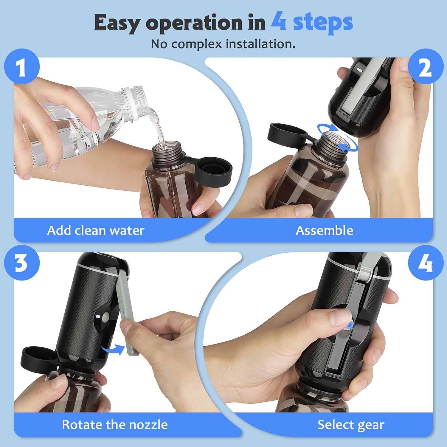Detalle 2 de JUTIMER Portable Bidet, USB-Rechargeable Travel Sprayer with Two Bottles