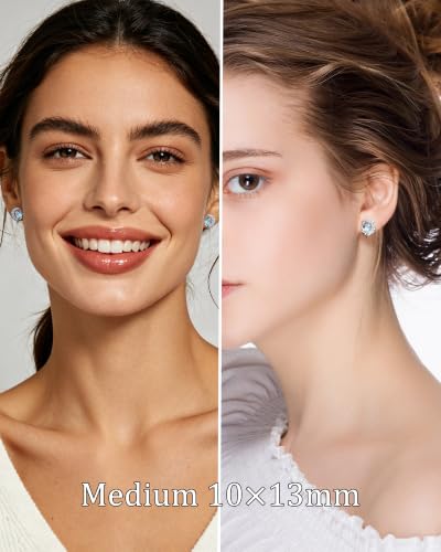 Detalle de Weviway Sterling Silver Moonstone Stud Earrings – Moon and Star Design