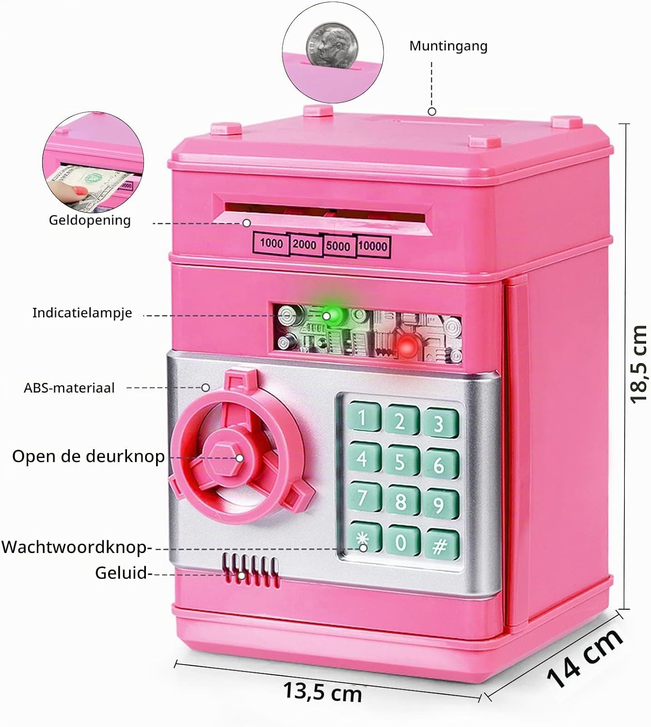 Thumbnail 2 de Highttoy HU-XI-201 elektronische kinderspaarpot met wachtwoord, geldinvoer en muntgleuf