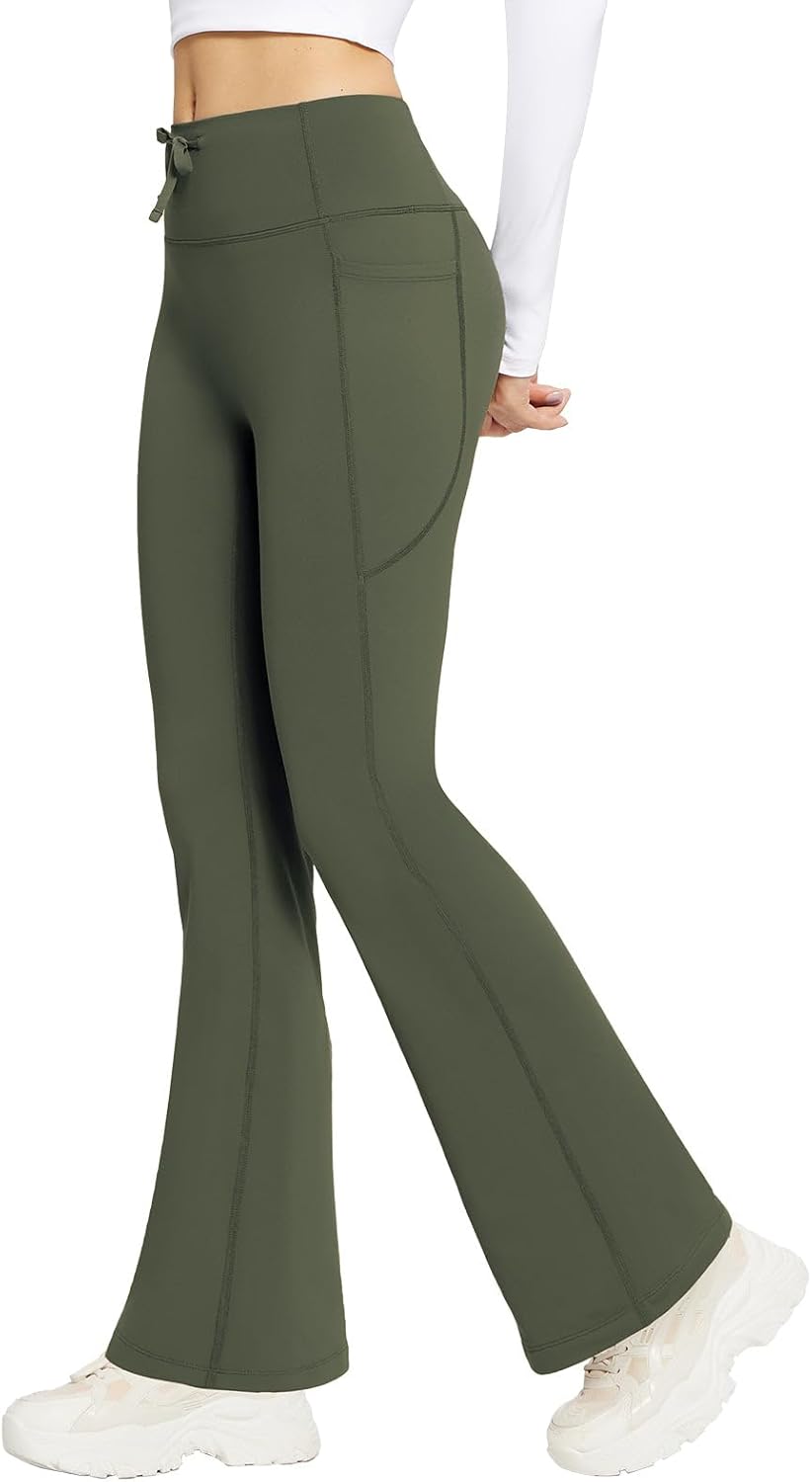 Detalle 2 de baleaf women’s thermal fleece-lined flared yoga leggings with 4 pockets