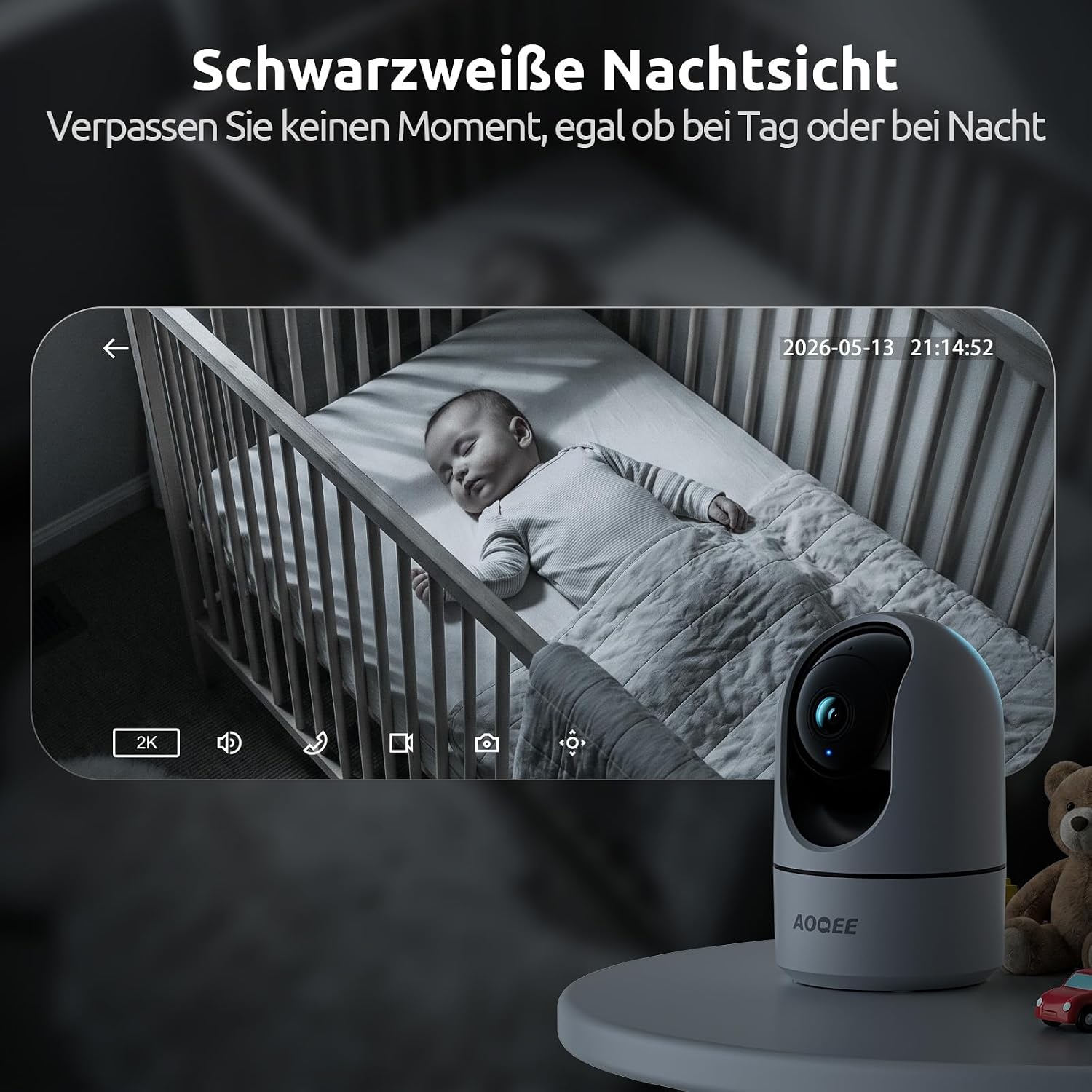 Thumbnail 4 de AOQEE 2K Überwachungskamera Innen (2er Set) – Babyphone mit Kamera, PTZ, Zwei-Wege-Audio, Bewegungserkennung und Nachtsicht