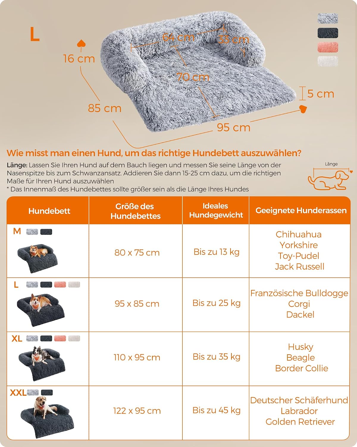 Thumbnail 5 de Feandrea FluffyHug Hundebett L 95×85×16 cm