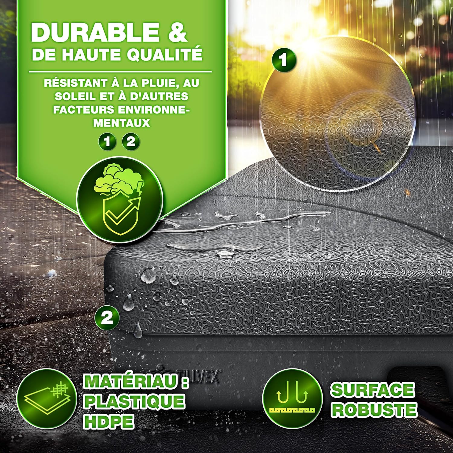 Thumbnail 3 de Tillvex Lestage & Dalles Carrées pour Parasol Déporté — Base remplissable 60 L / 80 kg, 4 pièces avec connecteur métallique (Anthracite)