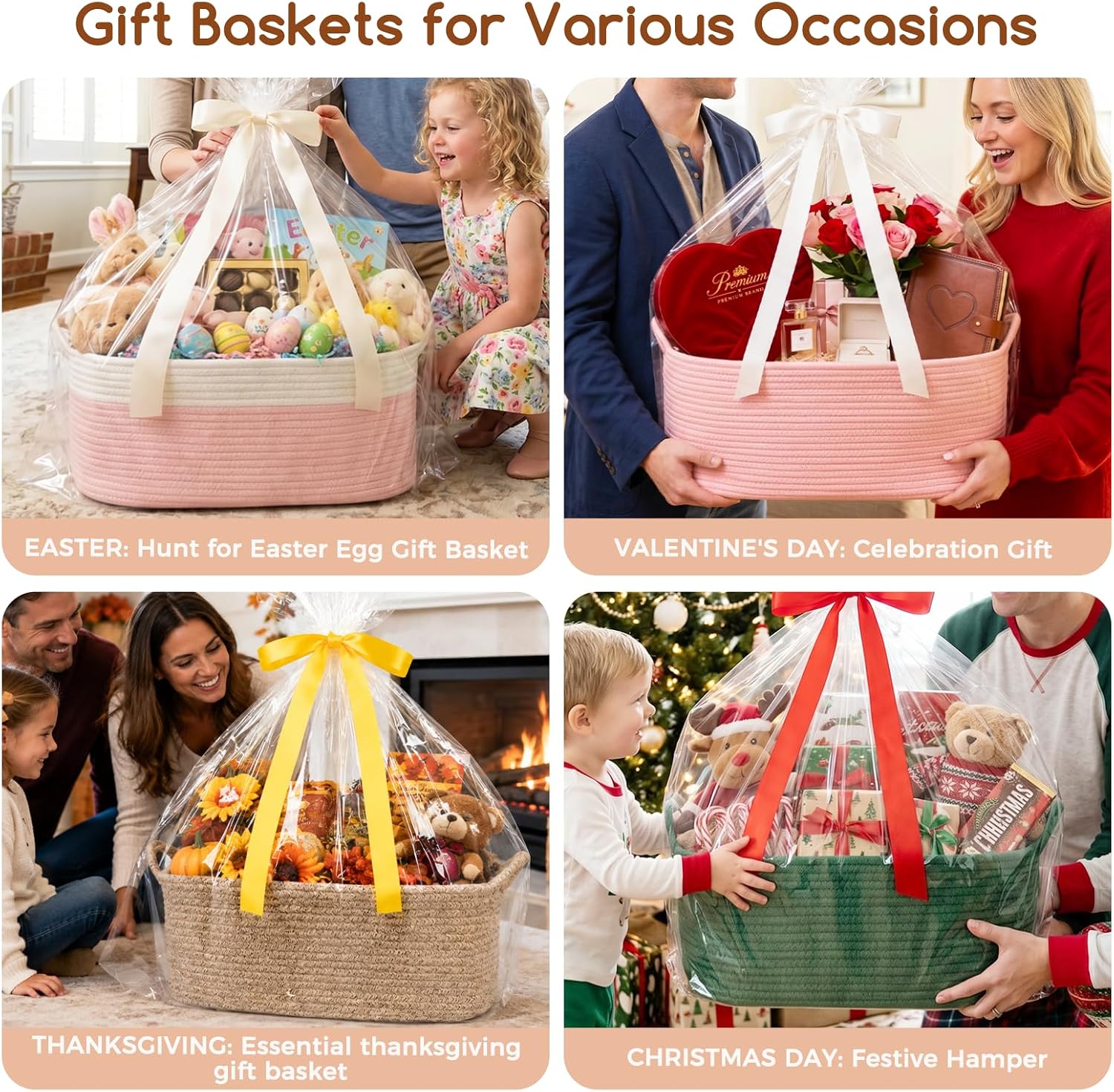 Thumbnail 4 de OIASKET MSFD74P100 Cotton Rope Gift Basket, Pink and White, 25-Liter Capacity
